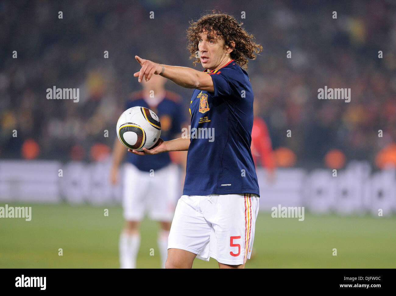 June 25, 2010 - Pretoria, South Africa - Carles Puyol of Spain gestures during the 2010 FIFA World Cup soccer match between Chile and Spain at Loftus Versfeld Stadium on June 25, 2010 in Pretoria, South Africa. (Credit Image: © Luca Ghidoni/ZUMApress.com) Stock Photo