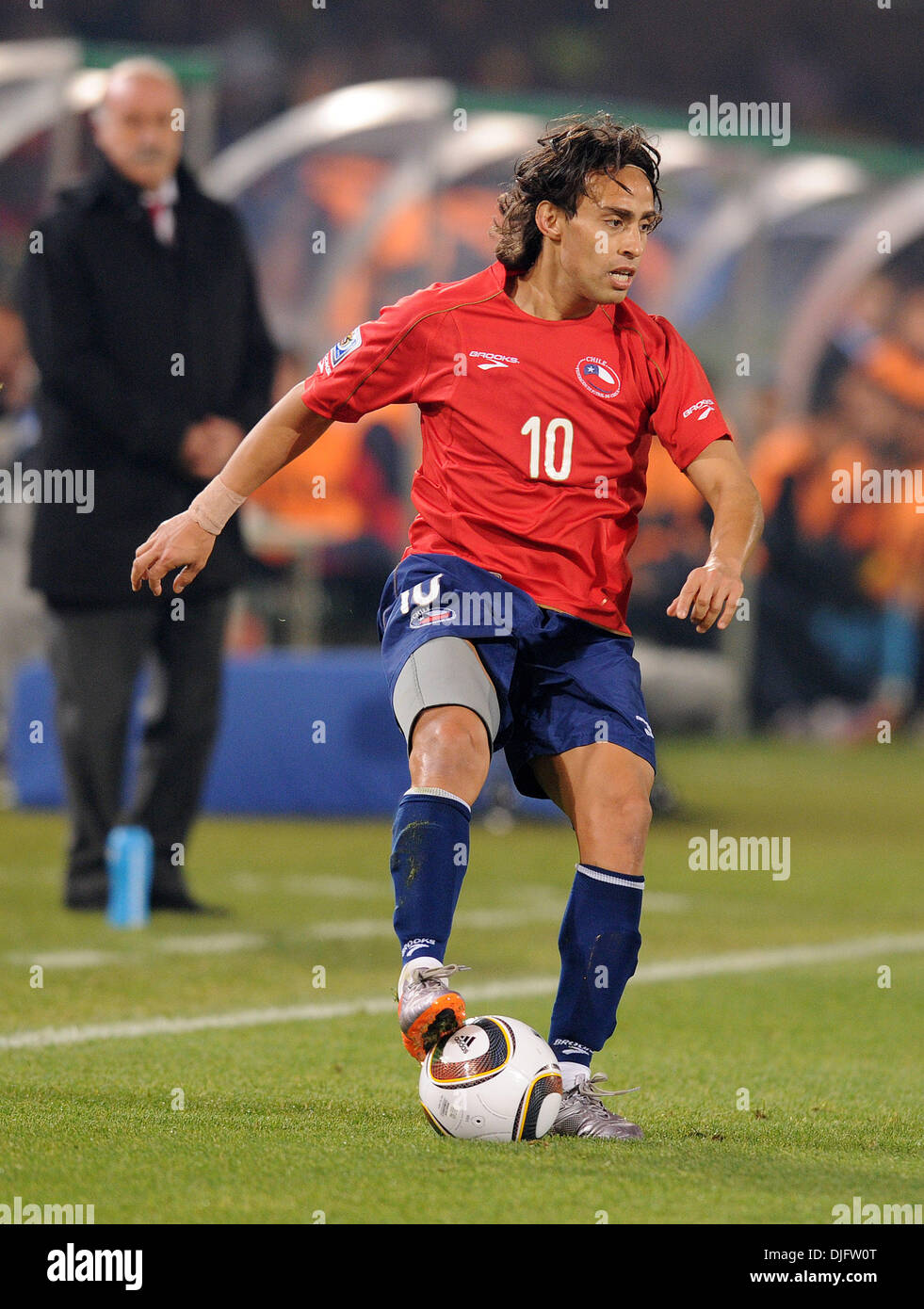 June 25, 2010 - Pretoria, South Africa - Jorge Valdivia of Chile in action during the 2010 FIFA World Cup soccer match between Chile and Spain at Loftus Versfeld Stadium on June 25, 2010 in Pretoria, South Africa. (Credit Image: © Luca Ghidoni/ZUMApress.com) Stock Photo