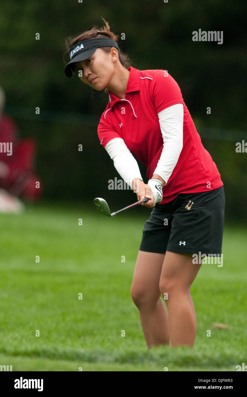 Golfer Teresa Lu hits a pitching wedge to the 9th green during the