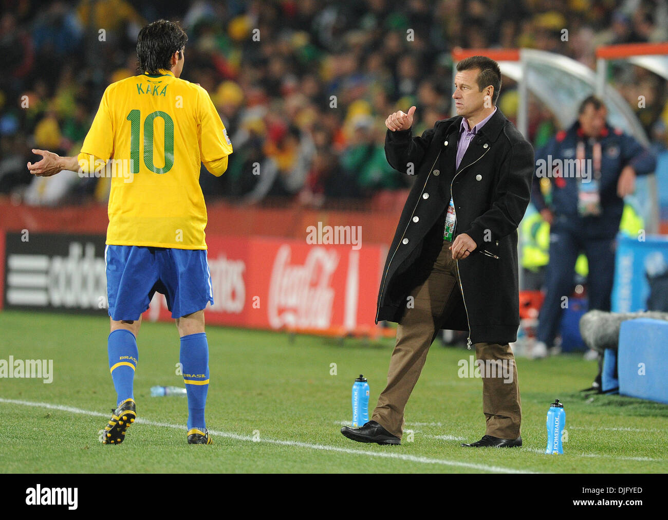 June 28, 2010 - Johannesburg, South Africa - Carlos Dunga, coach of Brazil gestures with Kaka during the 2010 FIFA World Cup soccer match between Brazil and Chile at Ellis Park Stadium on June 28, 2010 in Johannesburg, South Africa. (Credit Image: © Luca Ghidoni/ZUMApress.com) Stock Photo