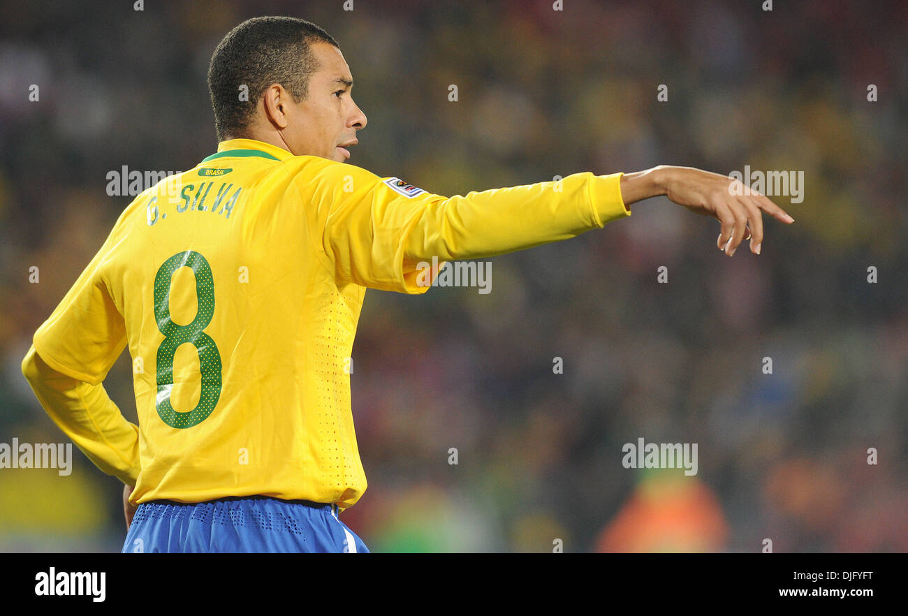 June 28, 2010 - Johannesburg, South Africa - Gilberto Silva of Brazil gestures during the 2010 FIFA World Cup soccer match between Brazil and Chile at Ellis Park Stadium on June 28, 2010 in Johannesburg, South Africa. (Credit Image: © Luca Ghidoni/ZUMApress.com) Stock Photo