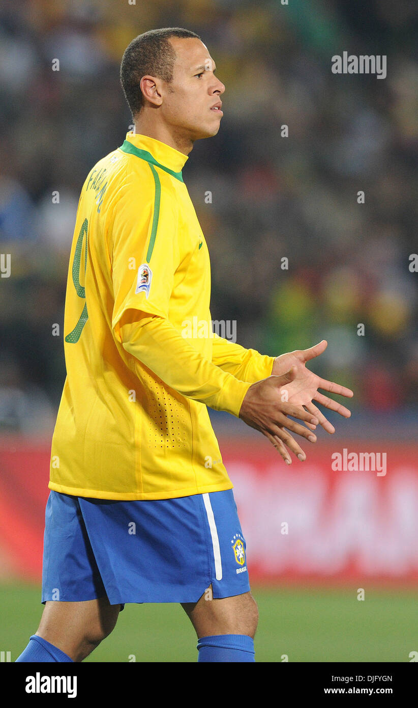 June 28, 2010 - Johannesburg, South Africa - Luis Fabiano of Brazil gestures during the 2010 FIFA World Cup soccer match between Brazil and Chile at Ellis Park Stadium on June 28, 2010 in Johannesburg, South Africa. (Credit Image: © Luca Ghidoni/ZUMApress.com) Stock Photo
