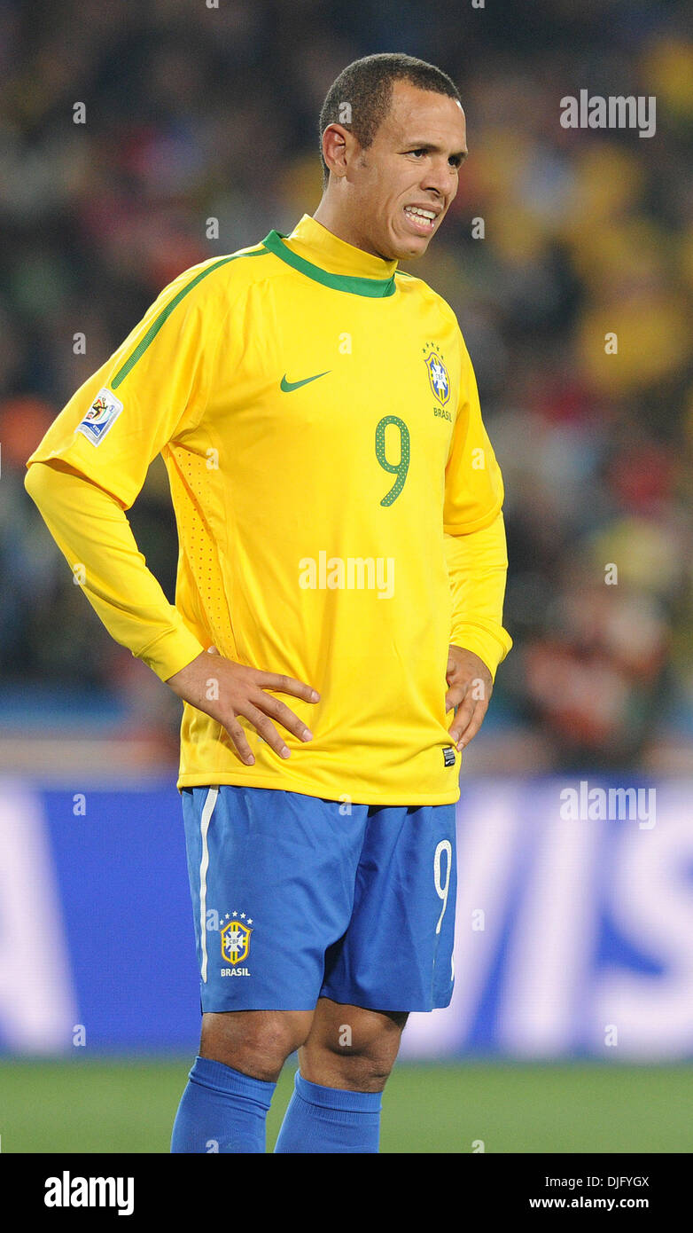 June 28, 2010 - Johannesburg, South Africa - Luis Fabiano of Brazil reacts during the 2010 FIFA World Cup soccer match between Brazil and Chile at Ellis Park Stadium on June 28, 2010 in Johannesburg, South Africa. (Credit Image: © Luca Ghidoni/ZUMApress.com) Stock Photo
