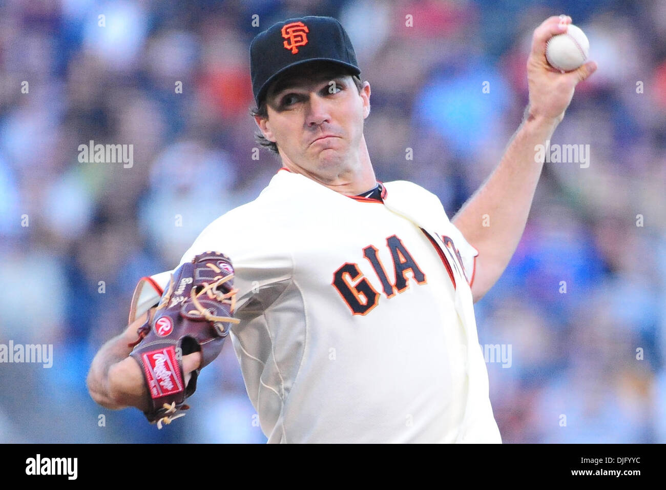 San Francisco, CA: San Francisco Giants pitcher Barry Zito (75) pitches the ball. The Los Angeles Dodgers won the game 4-2. (Credit Image: © Charles Herskowitz/Southcreek Global/ZUMApress.com) Stock Photo