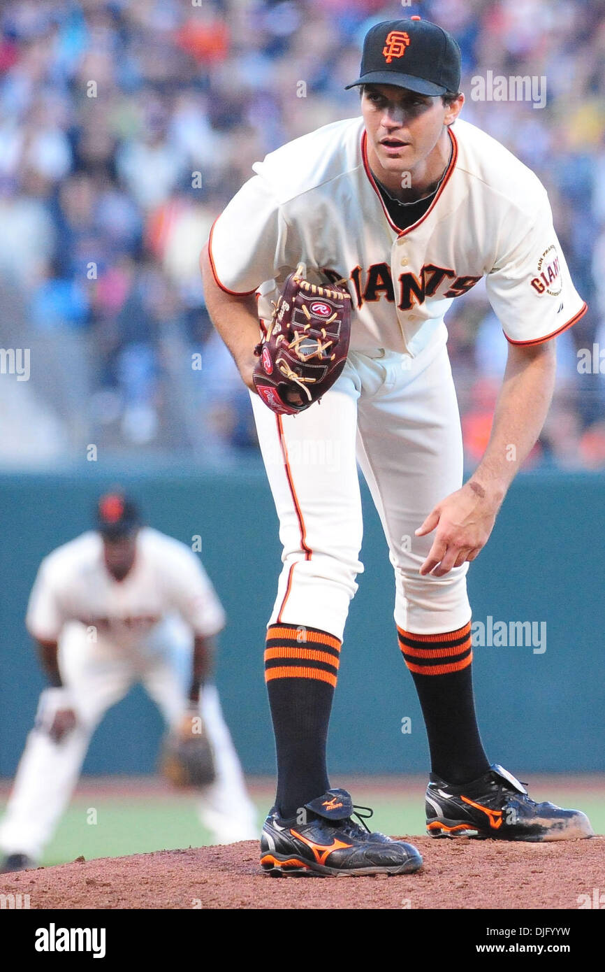 San Francisco, CA: San Francisco Giants pitcher Barry Zito (75) looks for the call. The Los Angeles Dodgers won the game 4-2. (Credit Image: © Charles Herskowitz/Southcreek Global/ZUMApress.com) Stock Photo