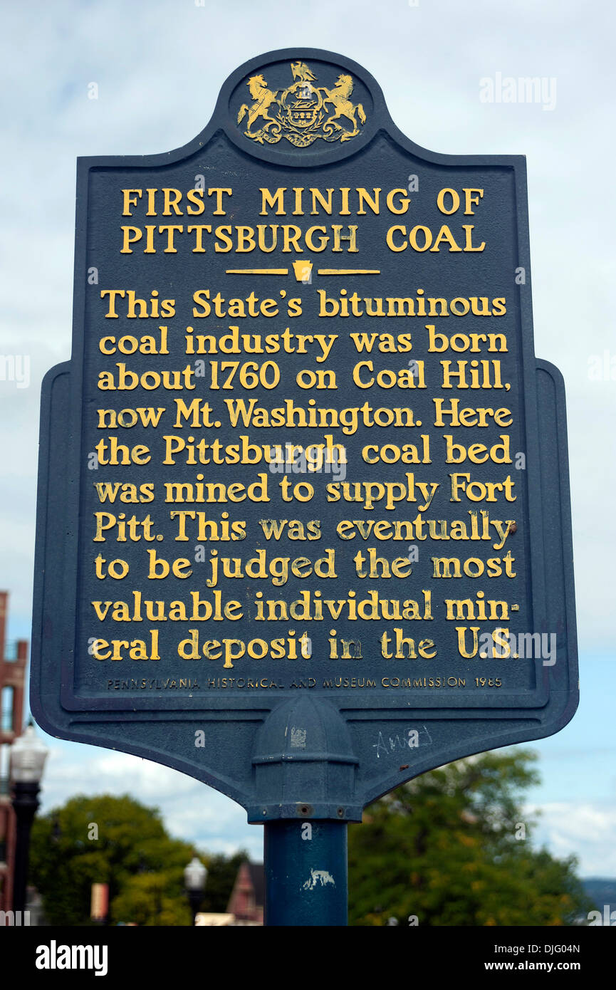 First Mining of Pittsburgh Coal sign, Pittsburgh, Pennsylvania, USA