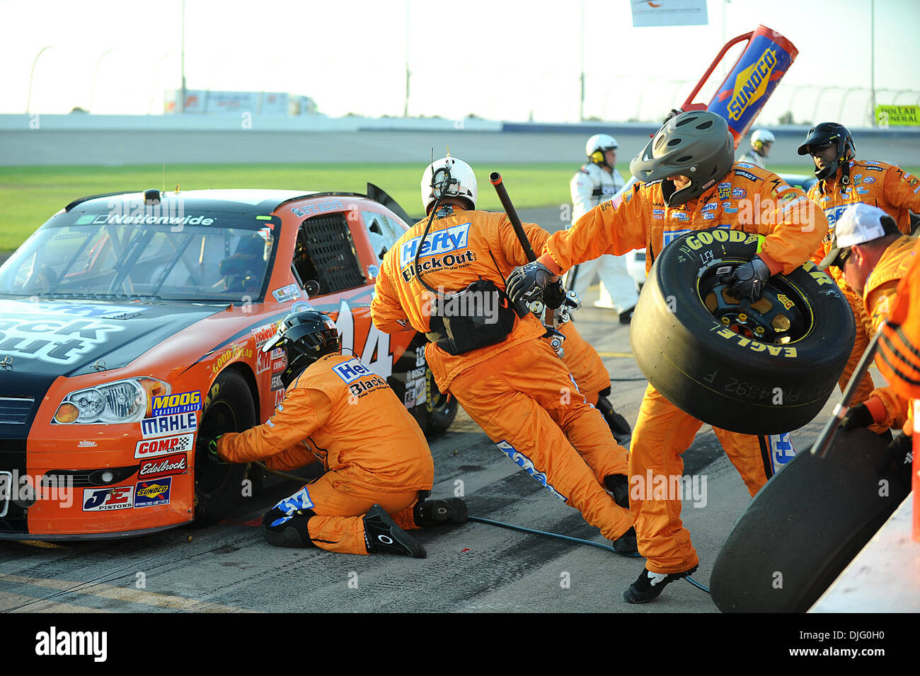 July 24, 2010 - Lebanon, Tennessee, U.S - Eric McClure, driver of the number 14 Ford, comes in for a pit stop  in the 10th Annual Federated Auto Parts 300 at Nashville Superspeedway in Lebanon Tennessee. (Credit Image: © Marty Bingham/Southcreek Global/ZUMAPRESS.com) Stock Photo