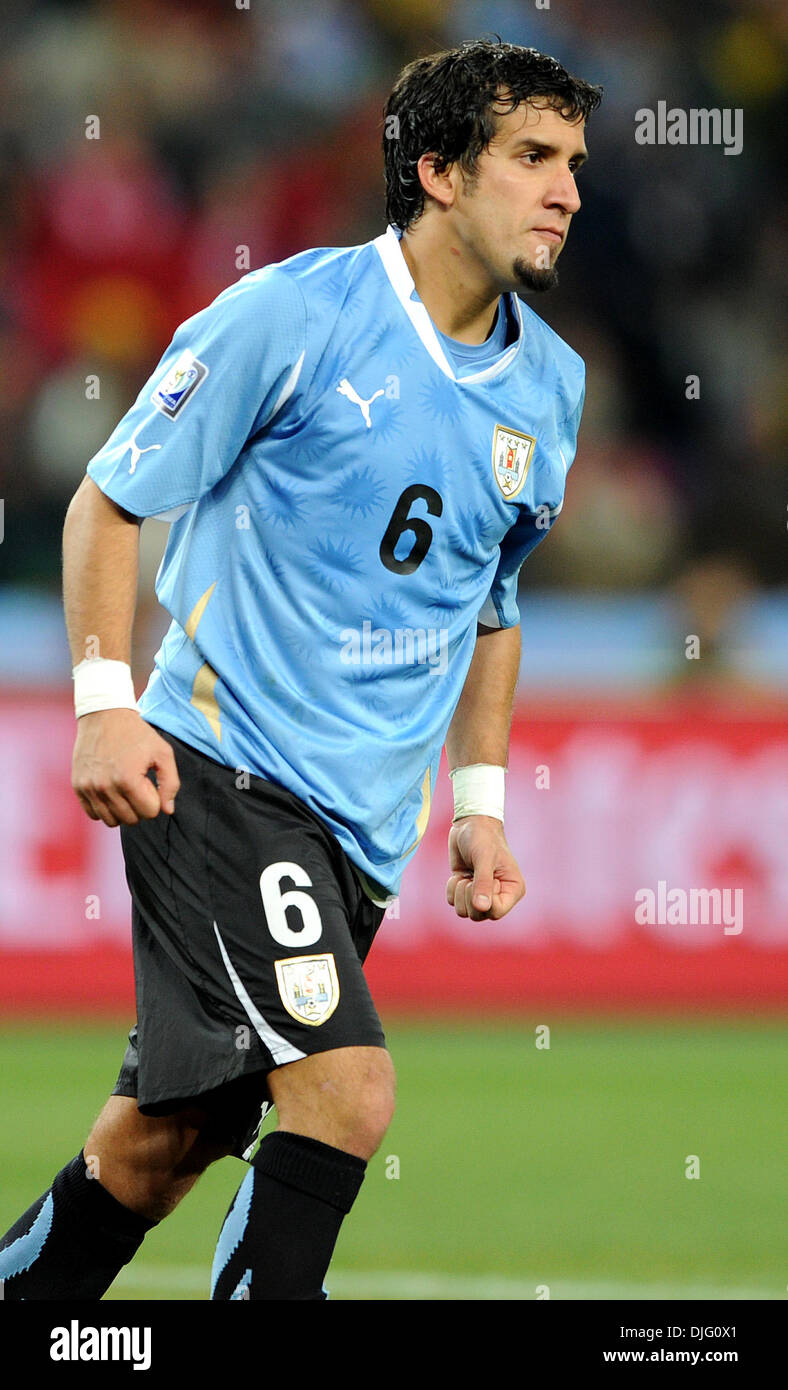 July 02, 2010 - Johannesburg, South Africa - Mauricio Victorino of Uruguay celebrates scoring the penalty during the 2010 FIFA World Cup Quarter Final soccer match between Uruguay and Ghana at Soccer City Stadium on June 02, 2010 in Johannesburg, South Africa. (Credit Image: © Luca Ghidoni/ZUMApress.com) Stock Photo