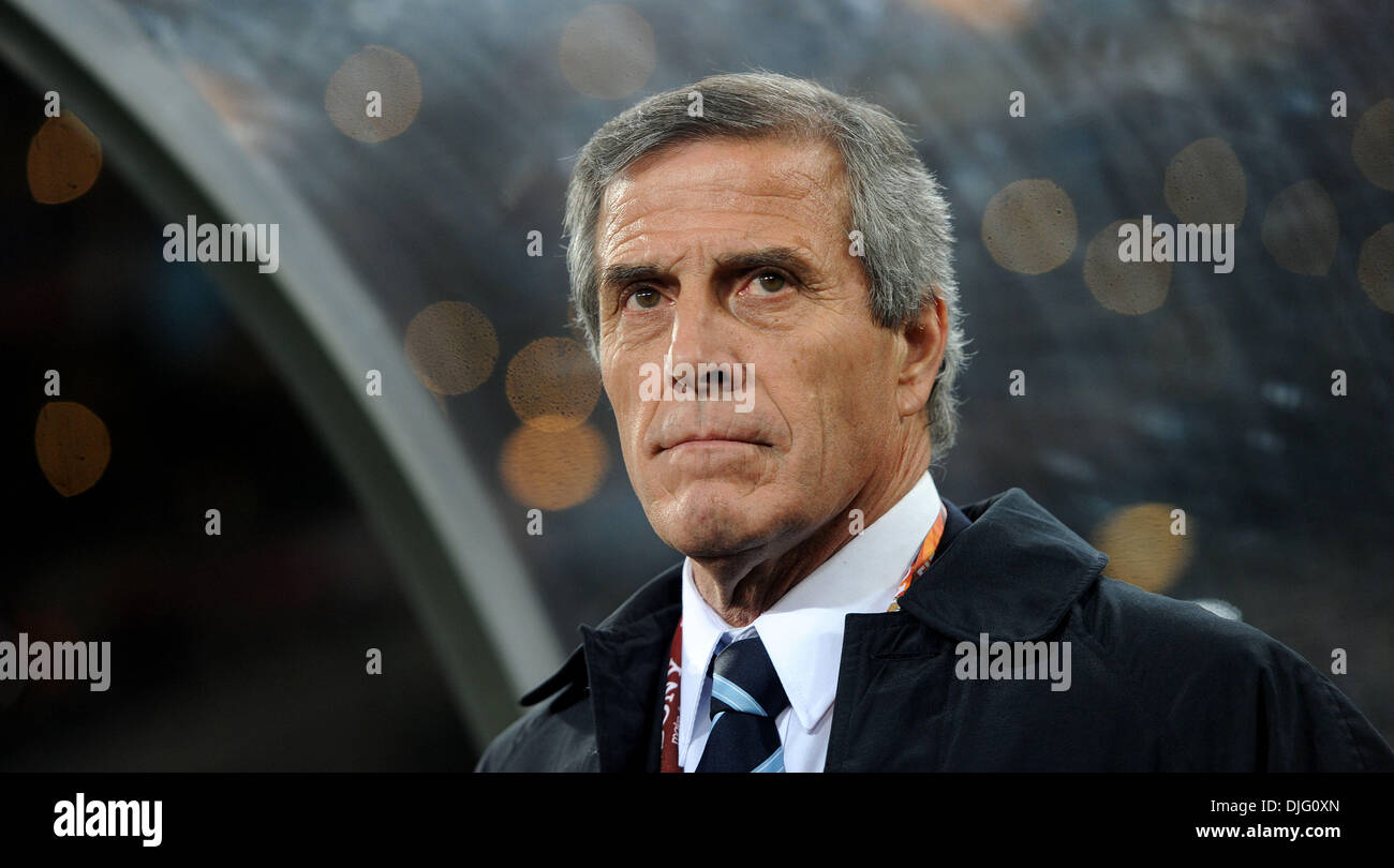 July 02, 2010 - Johannesburg, South Africa - Oscar Tabarez, coach of Uruguay attends the 2010 FIFA World Cup Quarter Final soccer match between Uruguay and Ghana at Soccer City Stadium on June 02, 2010 in Johannesburg, South Africa. (Credit Image: © Luca Ghidoni/ZUMApress.com) Stock Photo