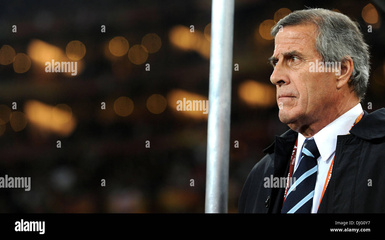 July 02, 2010 - Johannesburg, South Africa - Oscar Tabarez, coach of Uruguay attends the 2010 FIFA World Cup Quarter Final soccer match between Uruguay and Ghana at Soccer City Stadium on June 02, 2010 in Johannesburg, South Africa. (Credit Image: © Luca Ghidoni/ZUMApress.com) Stock Photo