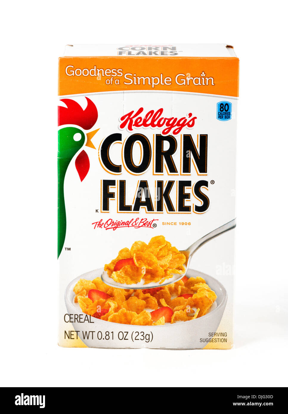 Small packet of Kellogg's Corn Flakes breakfast cereal from a Variety Pack, USA Stock Photo