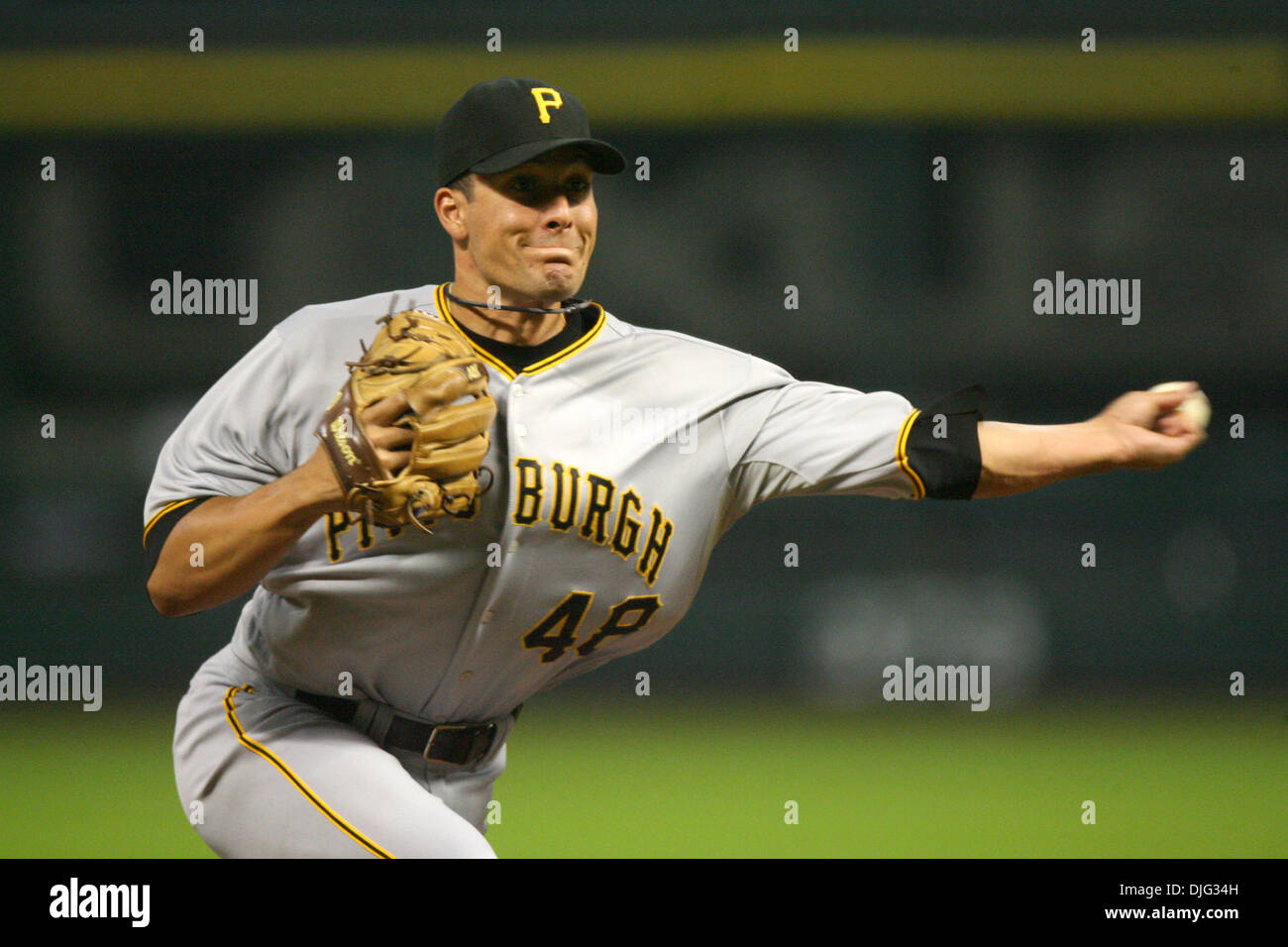 Pittsburgh Pirates relief pitcher Javier Lopez (48) shows his side arm delivery. The Houston Astros defeated the Pittsburgh Pirates 6 - 2 at Minute Maid Park, Houston, Texas. (Credit Image: © Luis Leyva/Southcreek Global/ZUMApress.com) Stock Photo