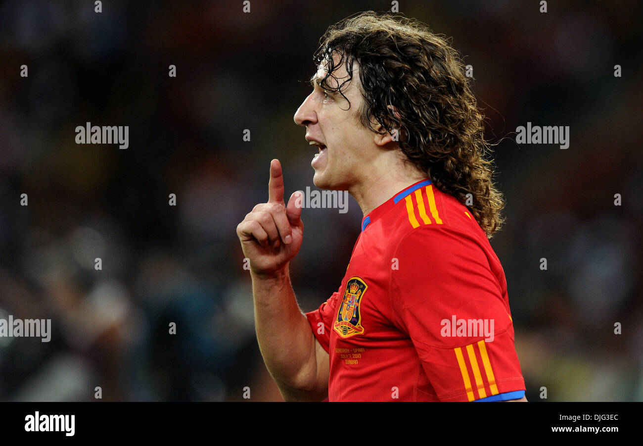 July 07, 2010 - Durban, South Africa - Carles Puyol of Spain gestures during the 2010 FIFA World Cup Semi Final soccer match between Germany and Spain at Princess Magogo Stadium on July 7, 2010 in Durban, South Africa. (Credit Image: © Luca Ghidoni/ZUMApress.com) Stock Photo