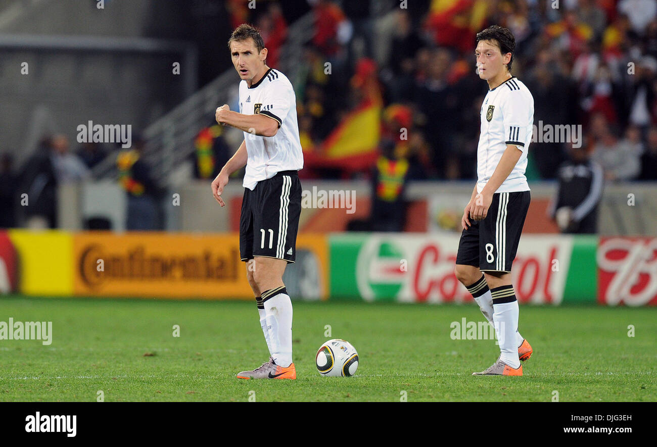 July 07, 2010 - Durban, South Africa - Miroslav Klose and Mesut Oezil of Germany react during the 2010 FIFA World Cup Semi Final soccer match between Germany and Spain at Princess Magogo Stadium on July 7, 2010 in Durban, South Africa. (Credit Image: © Luca Ghidoni/ZUMApress.com) Stock Photo