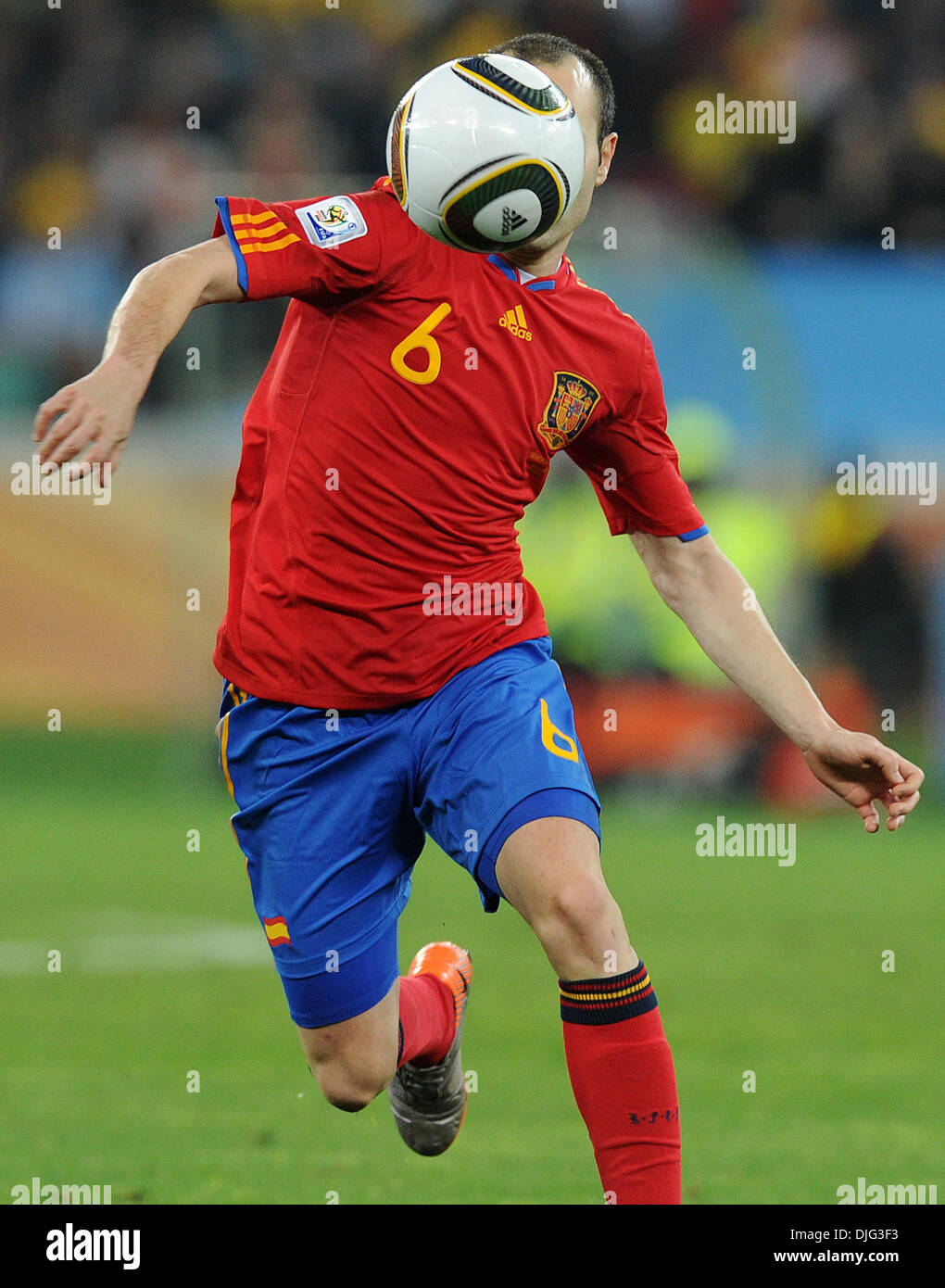 July 07, 2010 - Durban, South Africa - Andres Iniesta of Spain in action during the 2010 FIFA World Cup Semi Final soccer match between Germany and Spain at Princess Magogo Stadium on July 7, 2010 in Durban, South Africa. (Credit Image: © Luca Ghidoni/ZUMApress.com) Stock Photo