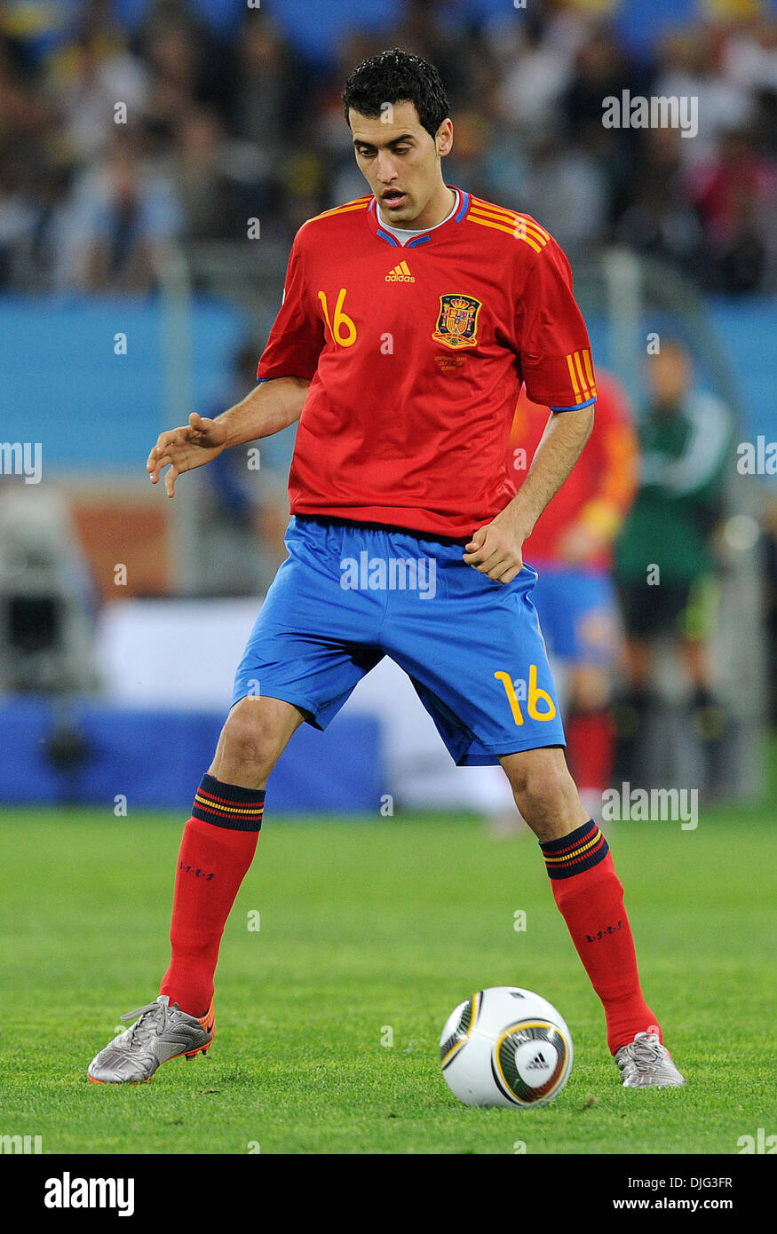 July 07, 2010 - Durban, South Africa - Sergio Busquets of Spain in action during the 2010 FIFA World Cup Semi Final soccer match between Germany and Spain at Princess Magogo Stadium on July 7, 2010 in Durban, South Africa. (Credit Image: © Luca Ghidoni/ZUMApress.com) Stock Photo
