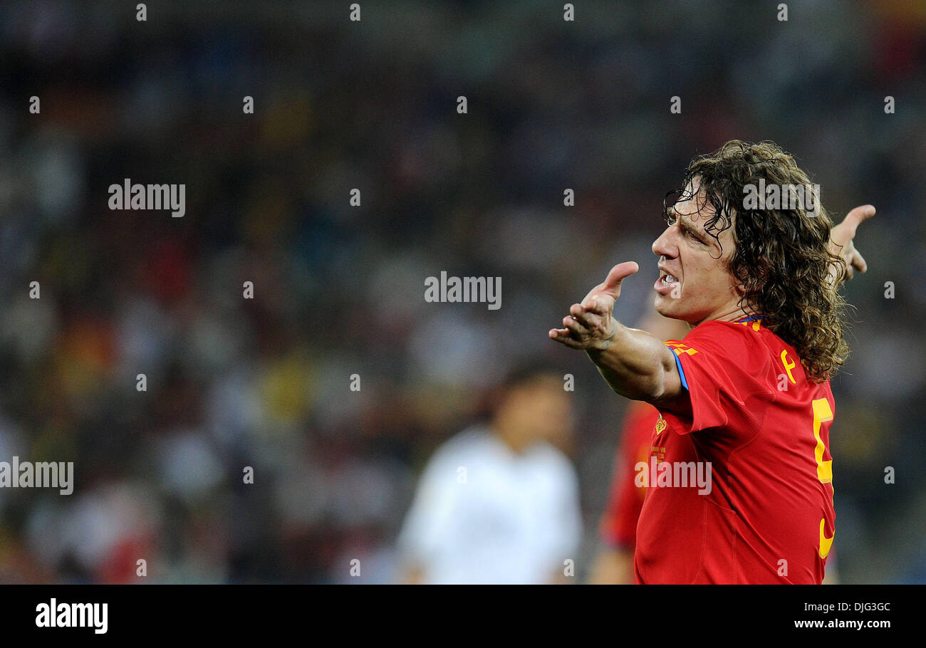July 07, 2010 - Durban, South Africa - Carles Puyol of Spain gestures during the 2010 FIFA World Cup Semi Final soccer match between Germany and Spain at Princess Magogo Stadium on July 7, 2010 in Durban, South Africa. (Credit Image: © Luca Ghidoni/ZUMApress.com) Stock Photo