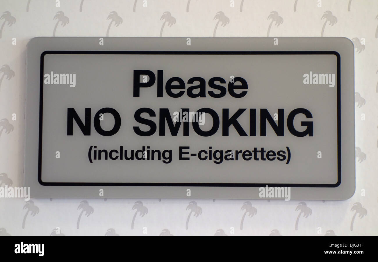 A sign in a restaurant states no smoking E-cigarettes. Stock Photo
