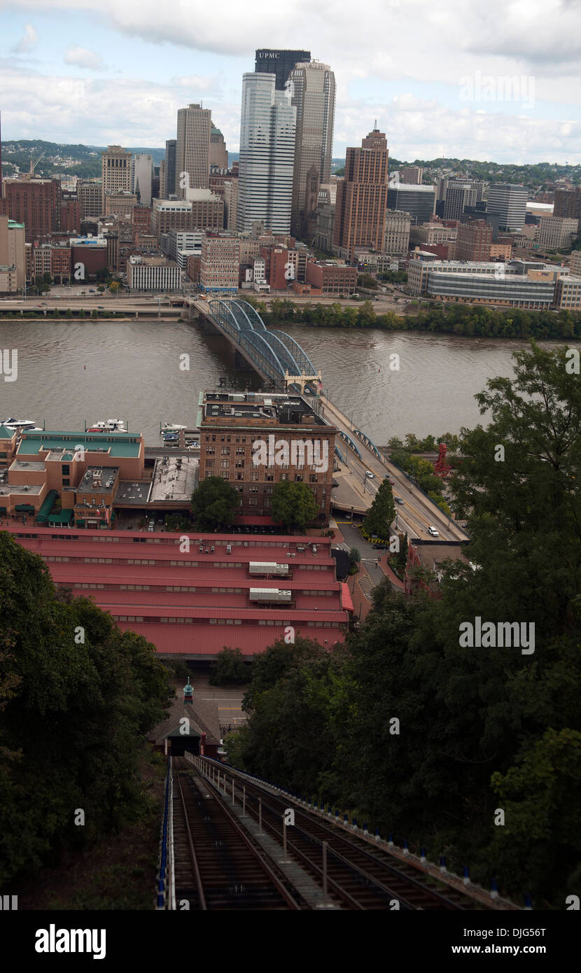 Monongahela Incline funicular with the Smithfield Street Bridge ...