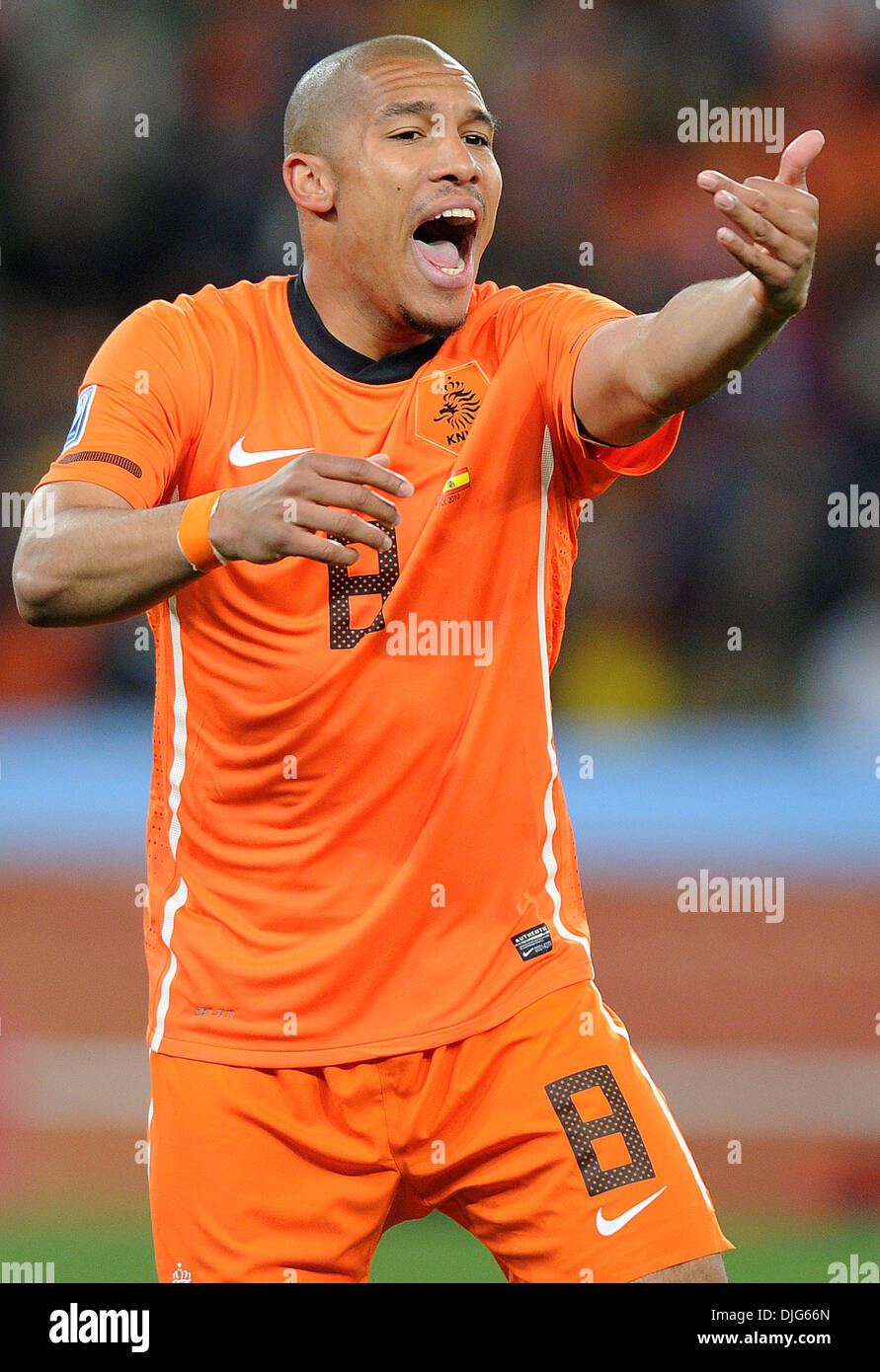 July 11, 2010 - Johannesburg, South Africa - Nigel De Jong of Netherlands gestures during the 2010 FIFA World Cup Final soccer match between Netherlands and Spain at Soccer City Stadium on July 11, 2010 in Johannesburg, South Africa. (Credit Image: © Luca Ghidoni/ZUMApress.com) Stock Photo
