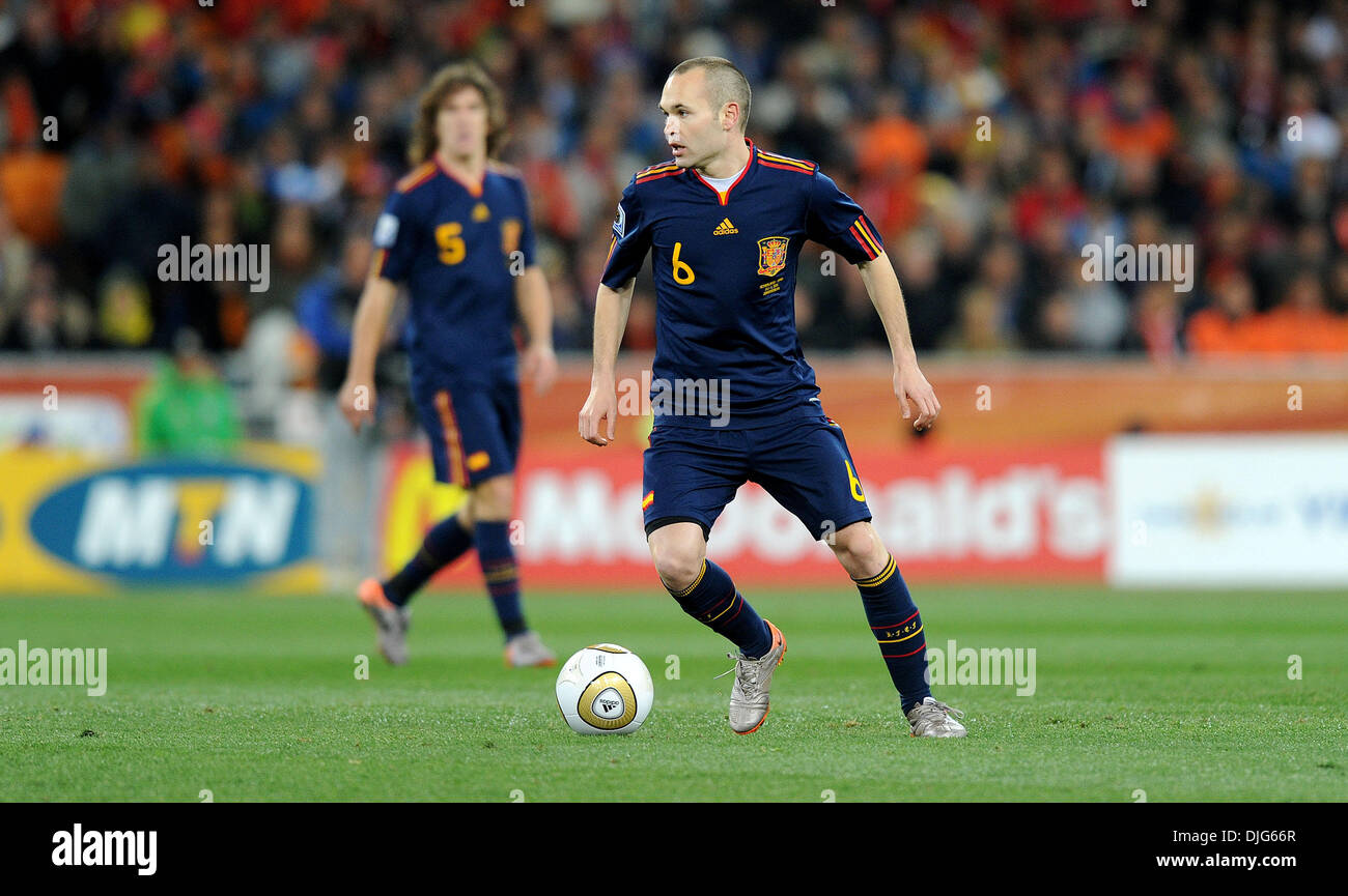 July 11, 2010 - Johannesburg, South Africa - Andres Iniesta of Spain in action during the 2010 FIFA World Cup Final soccer match between Netherlands and Spain at Soccer City Stadium on July 11, 2010 in Johannesburg, South Africa. (Credit Image: © Luca Ghidoni/ZUMApress.com) Stock Photo