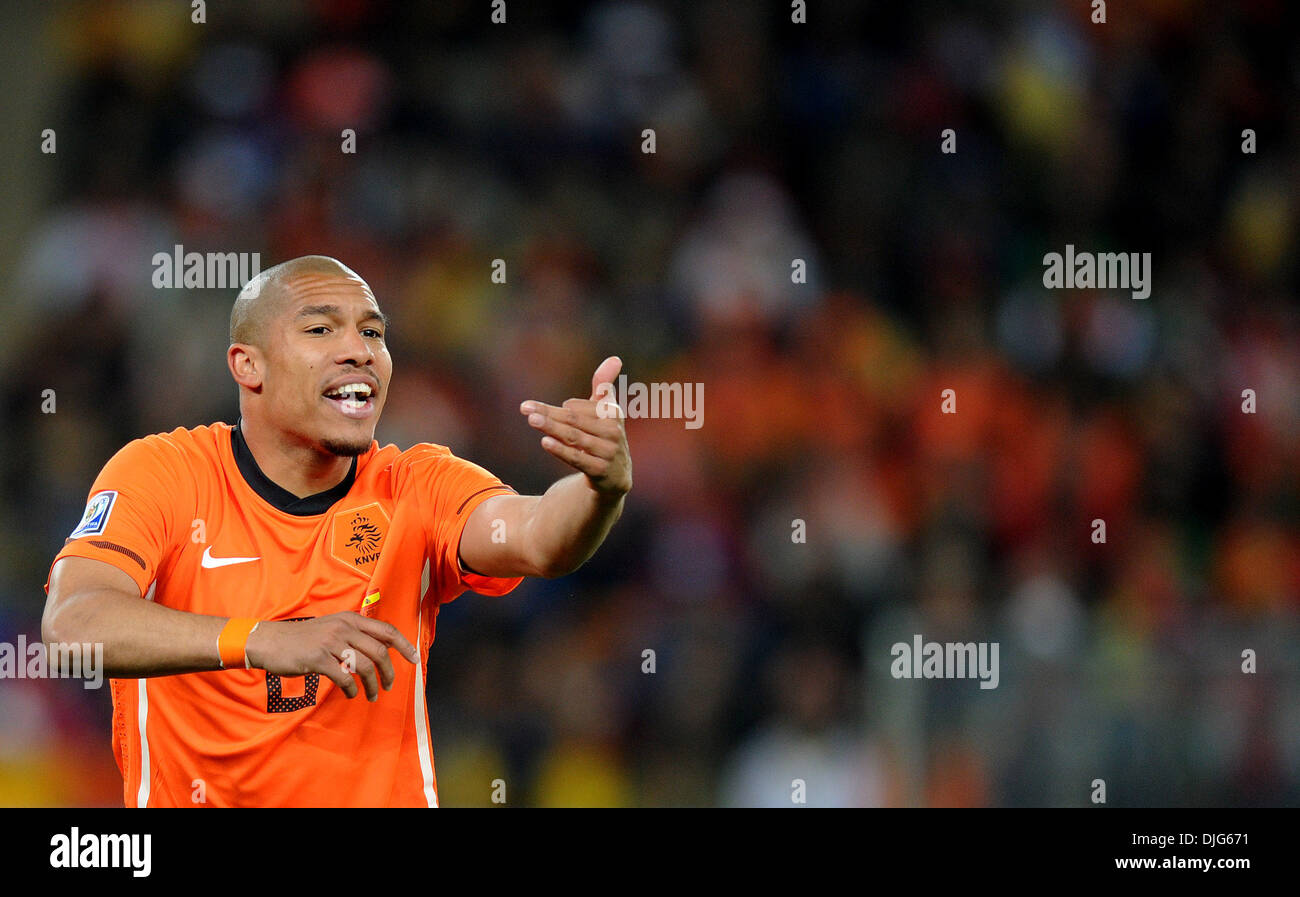 July 11, 2010 - Johannesburg, South Africa - Nigel De Jong of Netherlands gestures during the 2010 FIFA World Cup Final soccer match between Netherlands and Spain at Soccer City Stadium on July 11, 2010 in Johannesburg, South Africa. (Credit Image: © Luca Ghidoni/ZUMApress.com) Stock Photo
