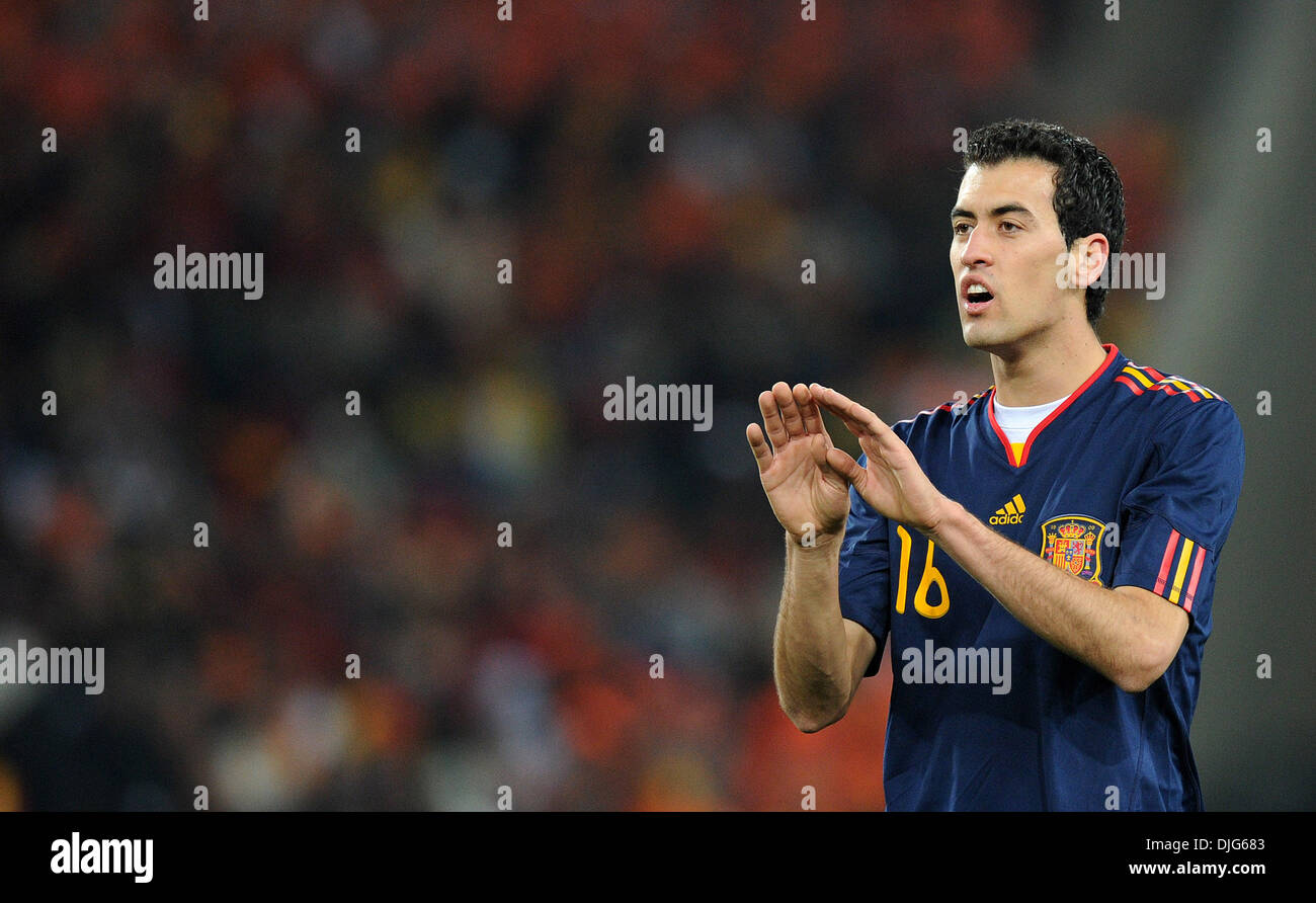 July 11, 2010 - Johannesburg, South Africa - Sergio Busquets of Spain gestures during the 2010 FIFA World Cup Final soccer match between Netherlands and Spain at Soccer City Stadium on July 11, 2010 in Johannesburg, South Africa. (Credit Image: © Luca Ghidoni/ZUMApress.com) Stock Photo
