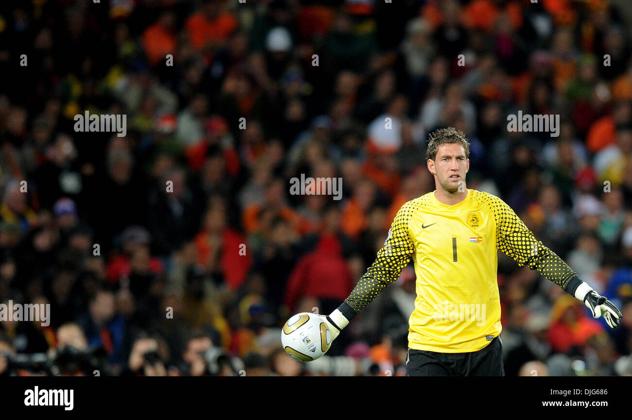 July 11, 2010 - Johannesburg, South Africa - Maarten Stekelenburg of Netherlands gestures during the 2010 FIFA World Cup Final soccer match between Netherlands and Spain at Soccer City Stadium on July 11, 2010 in Johannesburg, South Africa. (Credit Image: © Luca Ghidoni/ZUMApress.com) Stock Photo