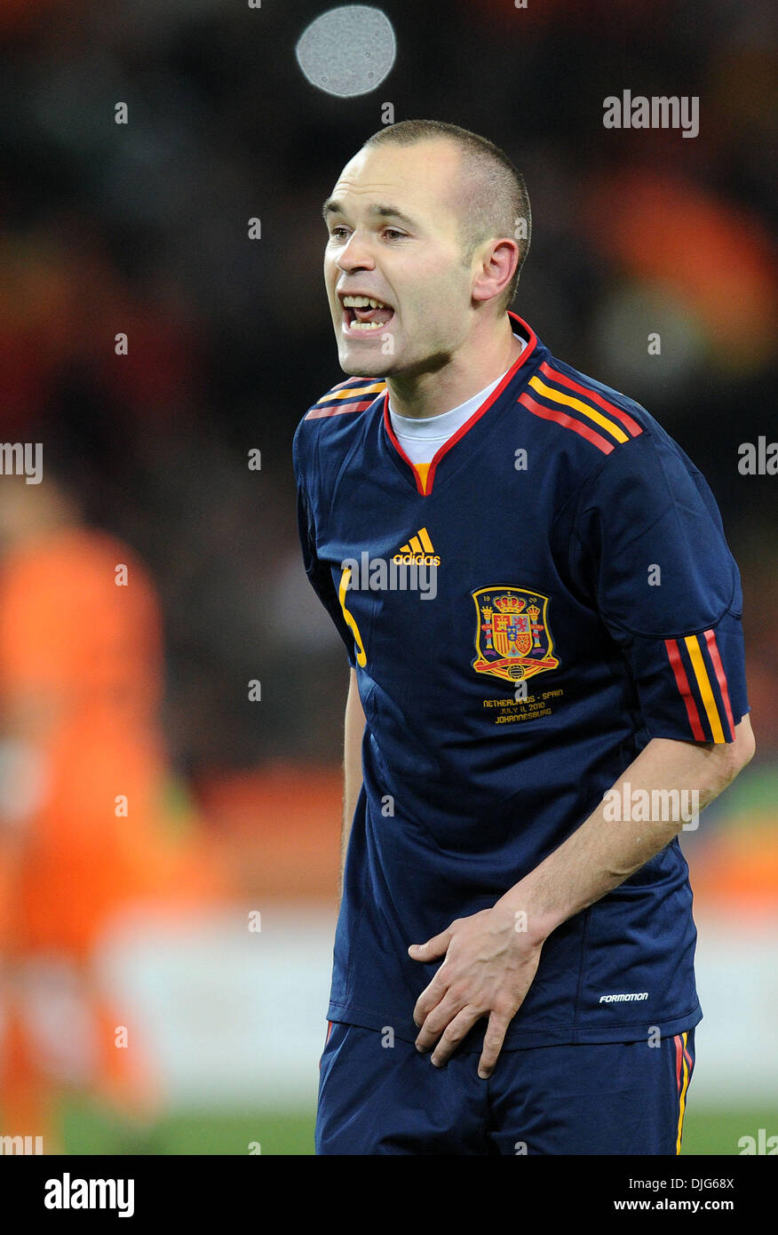 July 11, 2010 - Johannesburg, South Africa - Andres Iniesta of Spain gestures during the 2010 FIFA World Cup Final soccer match between Netherlands and Spain at Soccer City Stadium on July 11, 2010 in Johannesburg, South Africa. (Credit Image: © Luca Ghidoni/ZUMApress.com) Stock Photo
