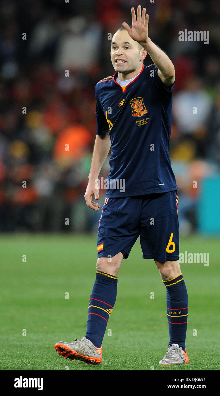 July 11, 2010 - Johannesburg, South Africa - Andres Iniesta of Spain gestures during the 2010 FIFA World Cup Final soccer match between Netherlands and Spain at Soccer City Stadium on July 11, 2010 in Johannesburg, South Africa. (Credit Image: © Luca Ghidoni/ZUMApress.com) Stock Photo