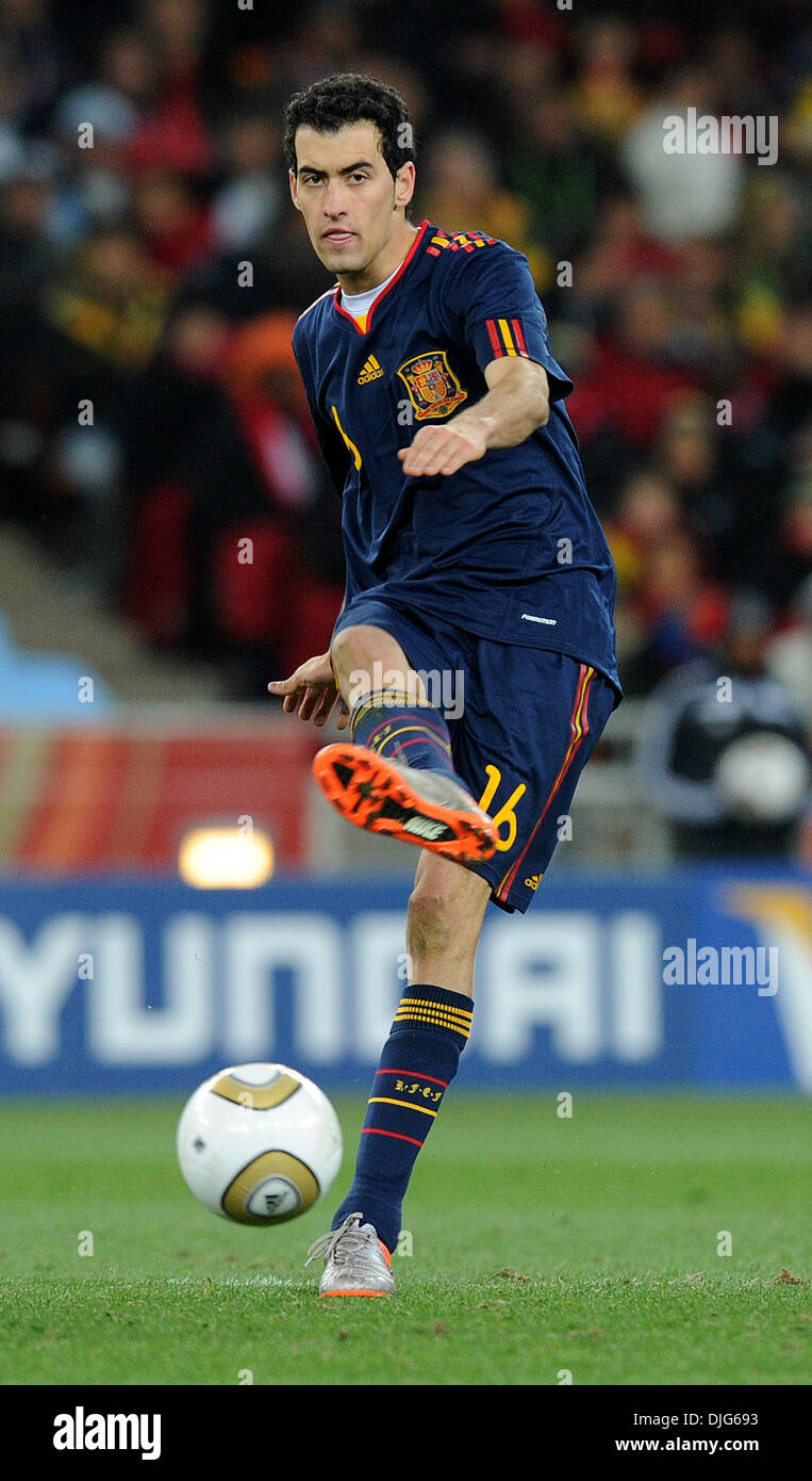 July 11, 2010 - Johannesburg, South Africa - Sergio Busquets of Spain in action during the 2010 FIFA World Cup Final soccer match between Netherlands and Spain at Soccer City Stadium on July 11, 2010 in Johannesburg, South Africa. (Credit Image: © Luca Ghidoni/ZUMApress.com) Stock Photo