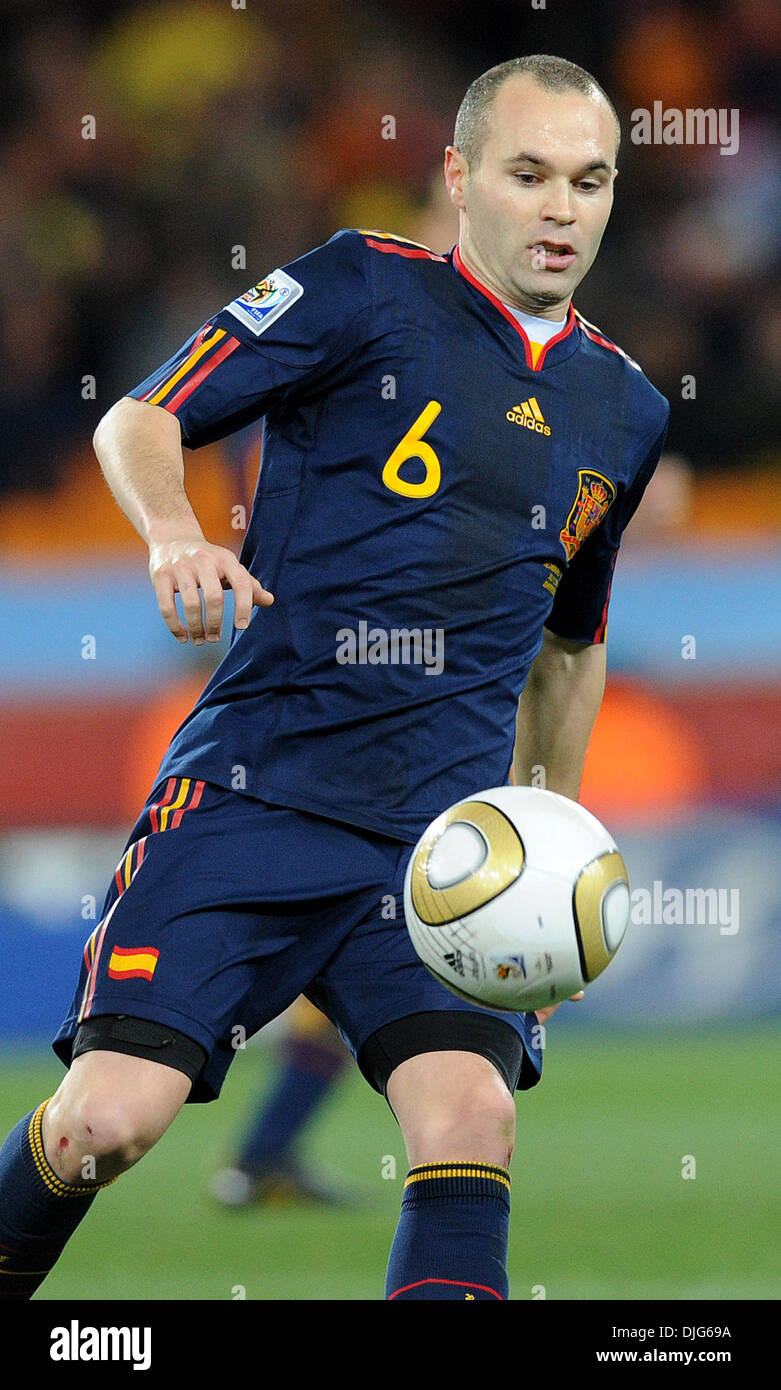 July 11, 2010 - Johannesburg, South Africa - Andres Iniesta of Spain in action during the 2010 FIFA World Cup Final soccer match between Netherlands and Spain at Soccer City Stadium on July 11, 2010 in Johannesburg, South Africa. (Credit Image: © Luca Ghidoni/ZUMApress.com) Stock Photo