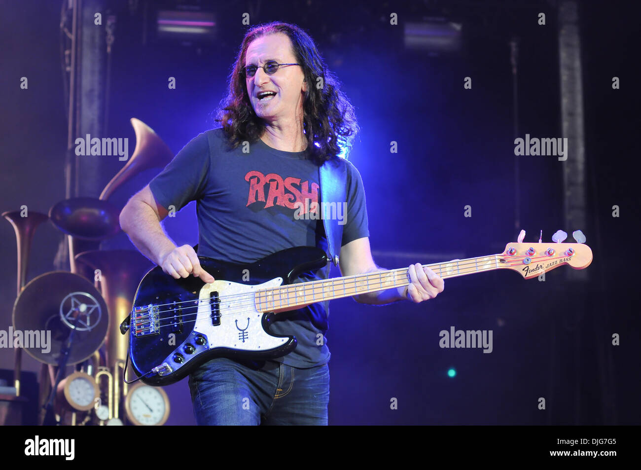 July 13, 2010 - Toronto, Ontario, Canada - 13 July 2010 Toronto, Ontario: Bassist Geddy Lee of the the Canadian rock trio, Rush played to an enthusiastic, capacity hometown crowd at the Molson Canadian Amphitheatre Tuesday night in Toronto. (Credit Image: © Darren Eagles/Southcreek Global/ZUMApress.com) Stock Photo