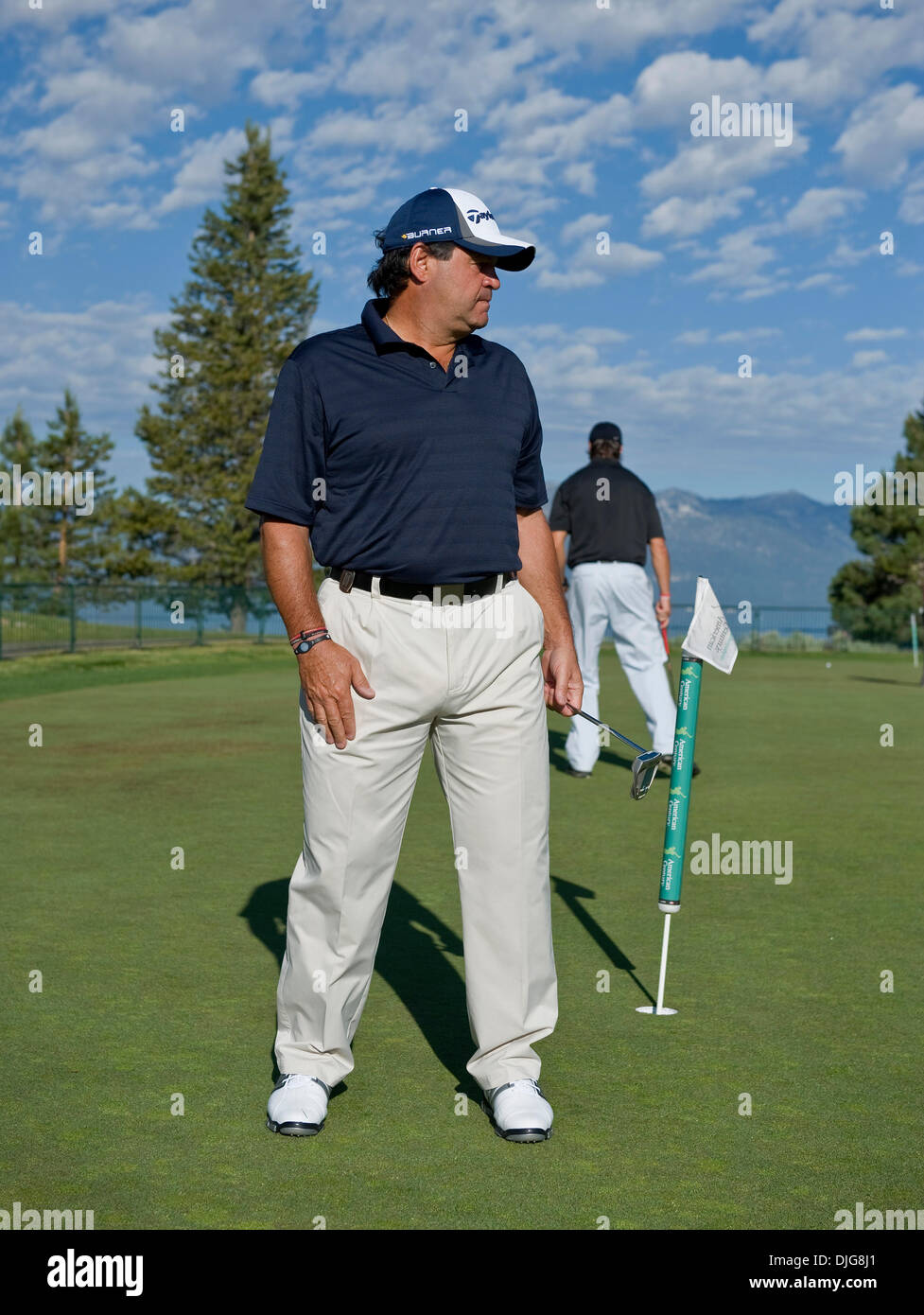 July 16, 2010 - Stateline, Nevada, USA -  MIKE ERUZIONE, captain of the 1980 US Hockey Team, plays in the 21st annual American Century Championships at the Edgewood Tahoe Golf Course.  Offering a total purse of 600,000 dollars, the made-for-tv ACC, owned and broadcast by NBC Sports, is the world's premier celebrity golf tournament.  For the fifth year in a row, the Lance Armstrong  Stock Photo