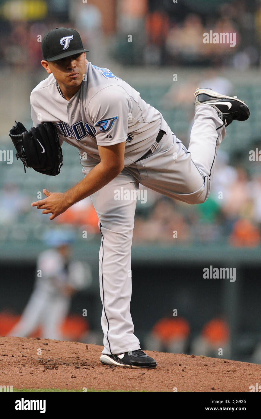 July 16, 2010 - Baltimore, Maryland, United States of America - 16 July 2010: Toronto Blue Jays starting pitcher Ricky Romero (24) makes a pitch during the first inning against the Orioles at Oriole Park at Camden Yards in Baltimore, MD...Mandatory Credit: Russell Tracy / Southcreek Global. (Credit Image: © Southcreek Global/ZUMApress.com) Stock Photo