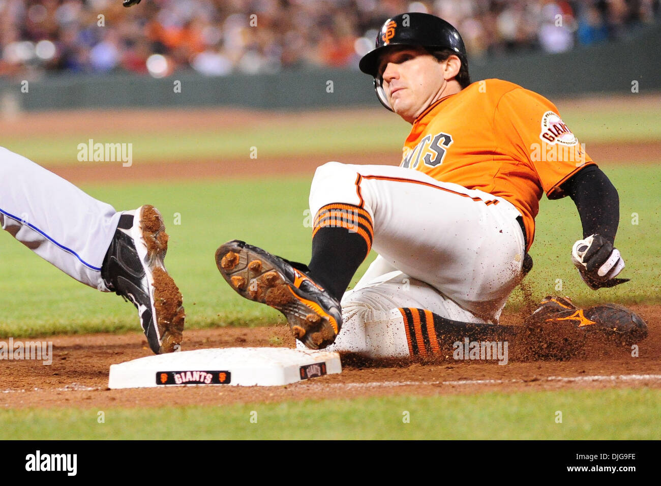 San Francisco, CA: San Francisco Giants pitcher Barry Zito (75) is out at first base. The San Francisco Giants won the game 1-0. (Credit Image: © Charles Herskowitz/Southcreek Global/ZUMApress.com) Stock Photo