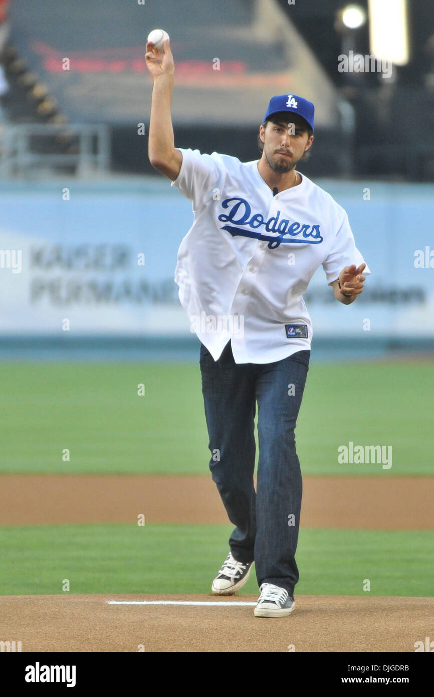July 19, 2010 - Los Angeles, California, United States of America - 19 July 2010:  Los Angeles Lakers forward Sasha Vujacic throws out the ceremonial first pitch before the game. The San Francisco Giants lost to the Los Angeles Dodgers at Dodger Stadium in Los Angeles, California. Mandatory Credit: Andrew Fielding / Southcreek Global (Credit Image: © Southcreek Global/ZUMApress.com Stock Photo
