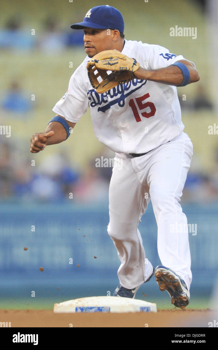 Los Angeles Dodgers shortstop Rafael Furcal, left, and center