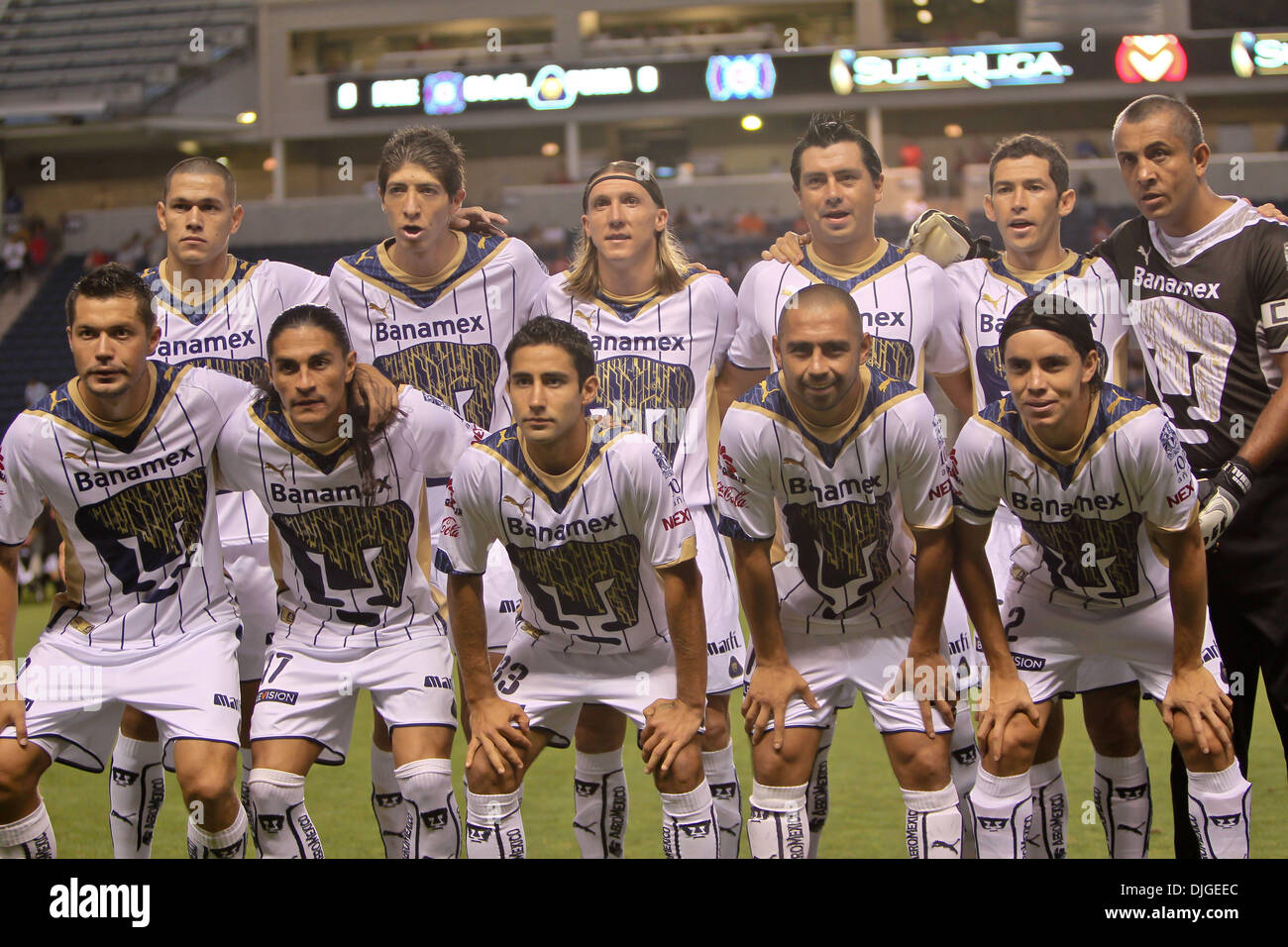 July 20, 2010 - Bridgeview, IL, USA - 20 July 2010: Pumas UNAM team photo befreo the start of the SuperLiga match  between Pumas UNAM and the Chicago Fire at Toyota Park in Bridgeview, IL. The Fire defeated Pumas UNAM 1-0. Mandatory Credit: Geoffrey Siehr / Southcreek Global (Credit Image: © Southcreek Global/ZUMApress.com) Stock Photo