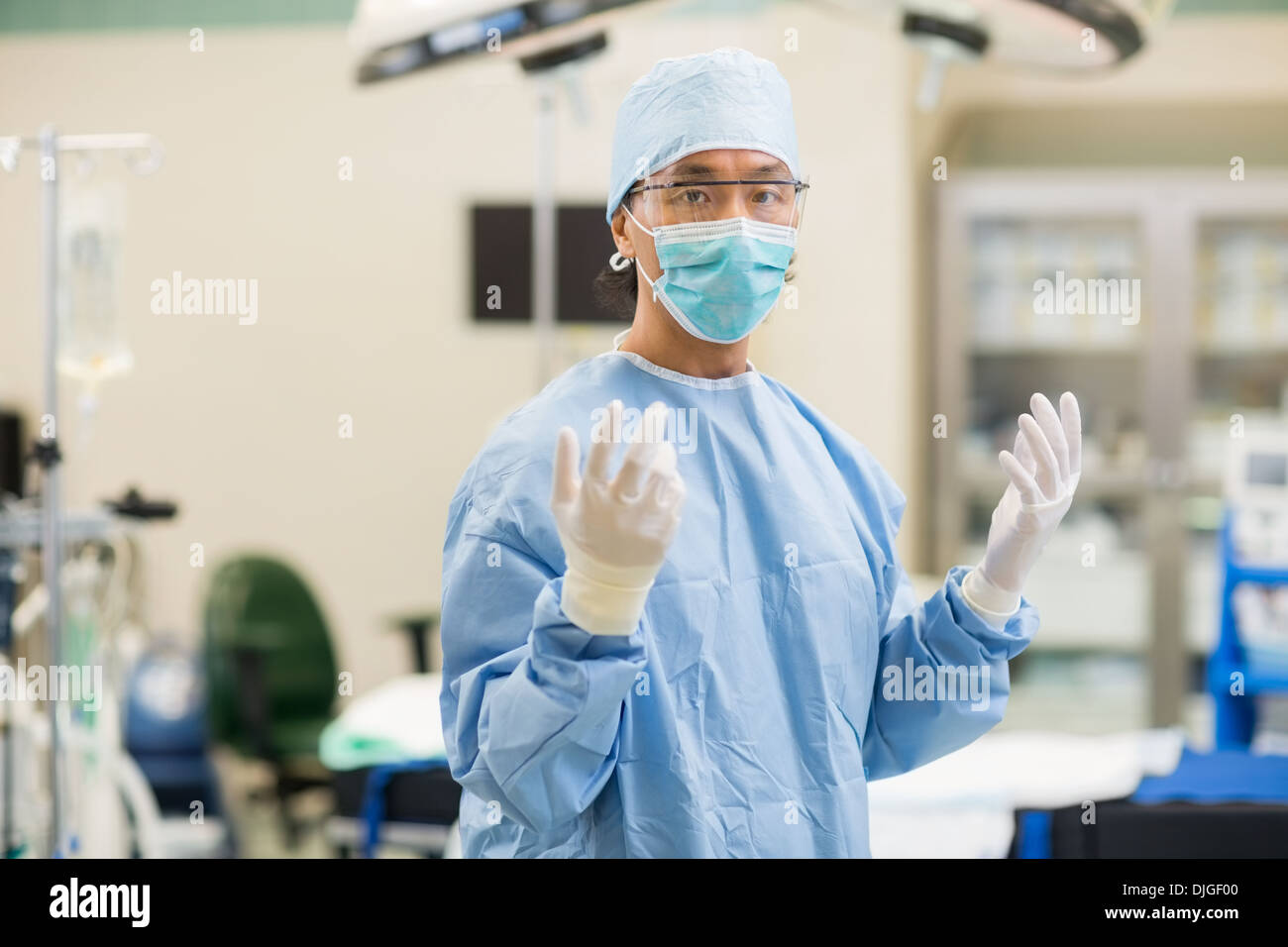 Surgeon In Surgical Gown Stock Photo