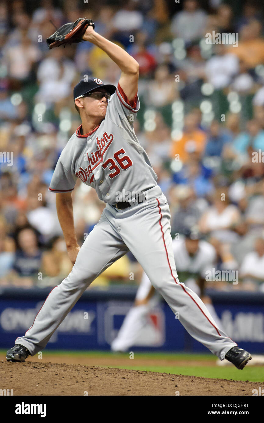 Washington Nationals relief pitcher Tyler Clippard (36) throws during the  game between the Milwaukee Brewers and Washington Nationals at Miller Park  in Milwaukee, Wisconsin. The Brewers defeated the Nationals 7-5. (Credit  Image: ©