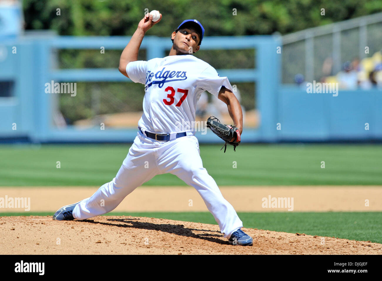 July 24, 2010 - Los Angeles, California, United States of America - 24 July 2010:  Los Angeles Dodgers relief pitcher Carlos Monasterios (37) pitches agains the Mets. The New York Mets lost to the Los Angeles Dodgers  3-2 in 13 innings on a James Loney walkoff homerun at Dodger Stadium in Los Angeles,. California..Mandatory Credit: Andrew Fielding / Southcreek Global (Credit Image: Stock Photo