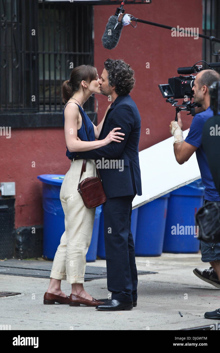 Keira Knightley and Mark Ruffalo share a kiss while filming their new