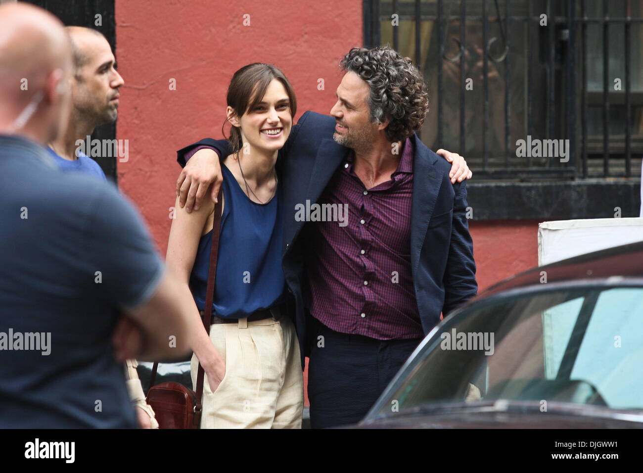 Keira Knightley and Mark Ruffalo seen on the set of their new movie