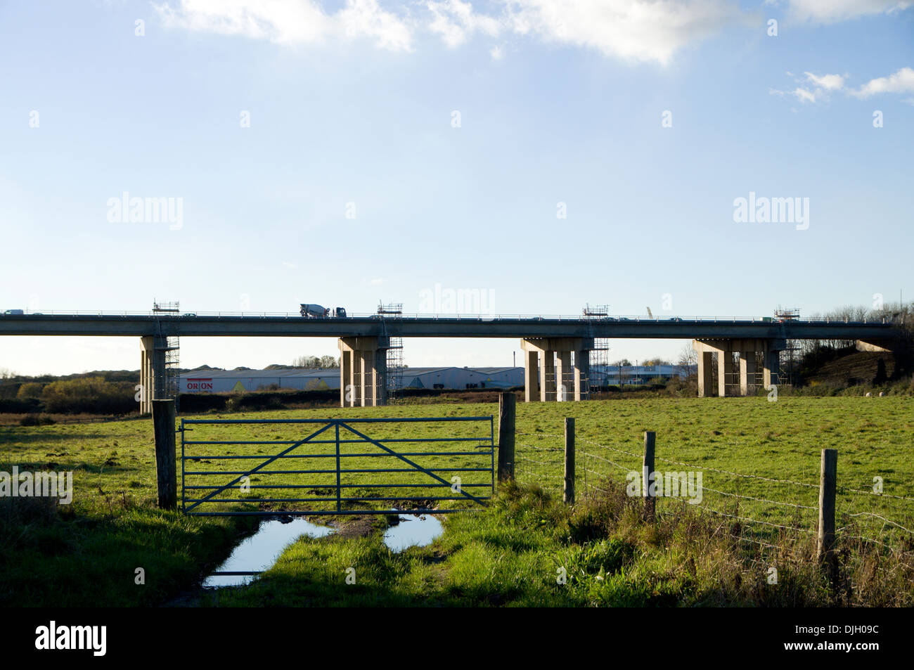 Bridge Carrying M4 motorway near Port Talbot, South Wales. Stock Photo