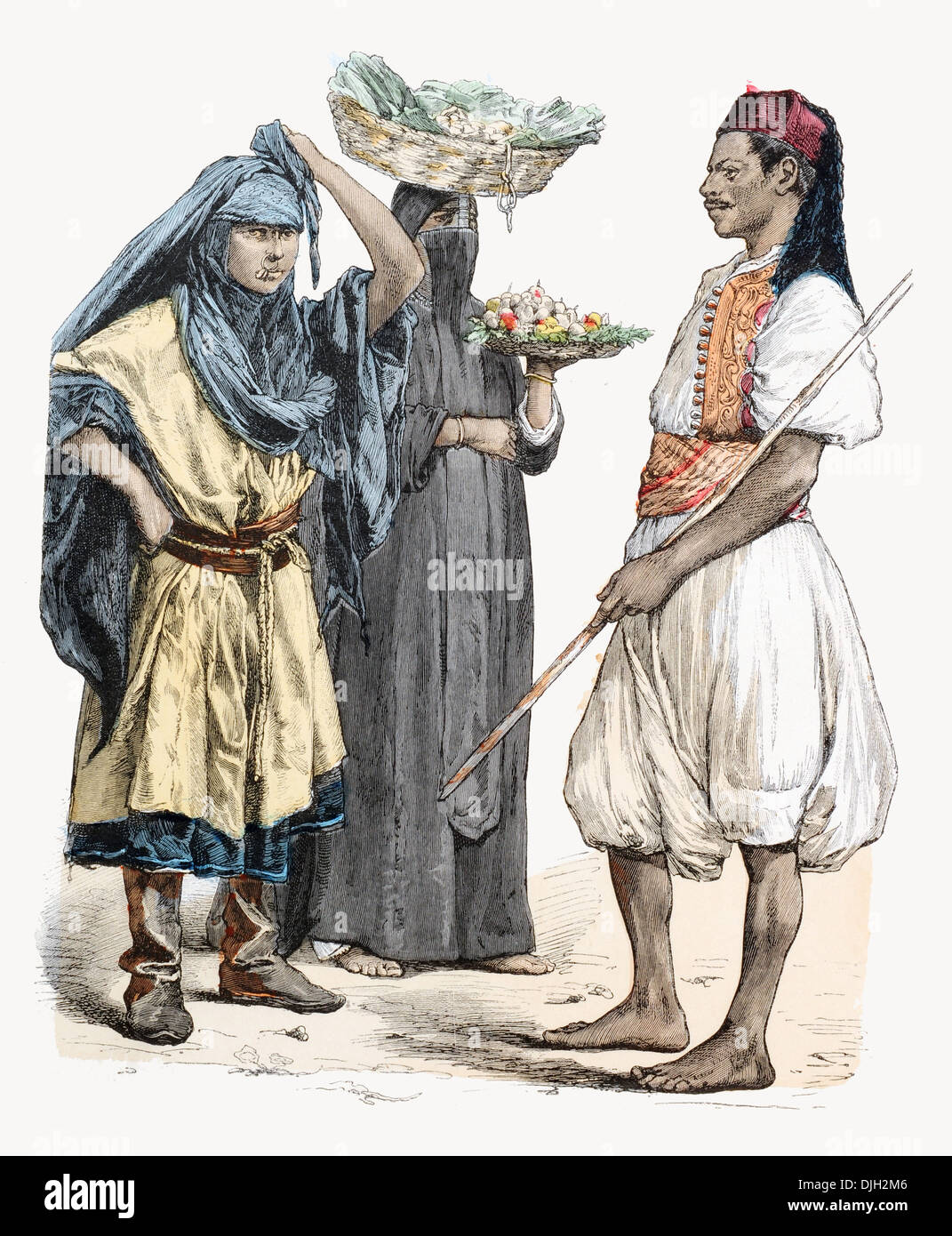 19th century XIX Egyptian Bedouin girl Fruit seller and Runner Stock Photo