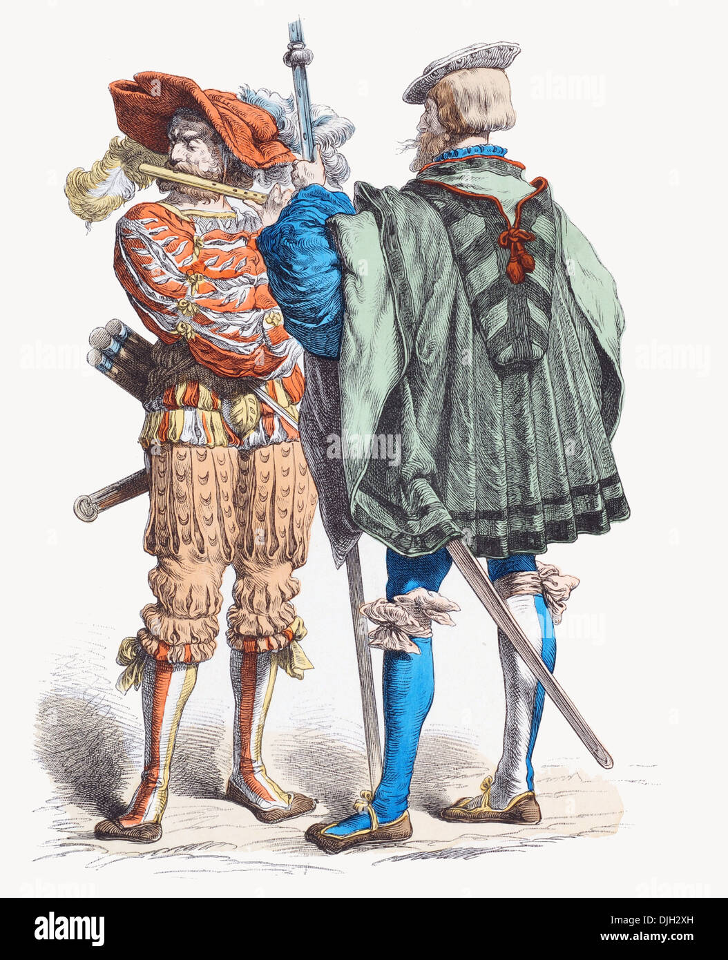 16th Century XVI  German Military piper and Sergeant Stock Photo