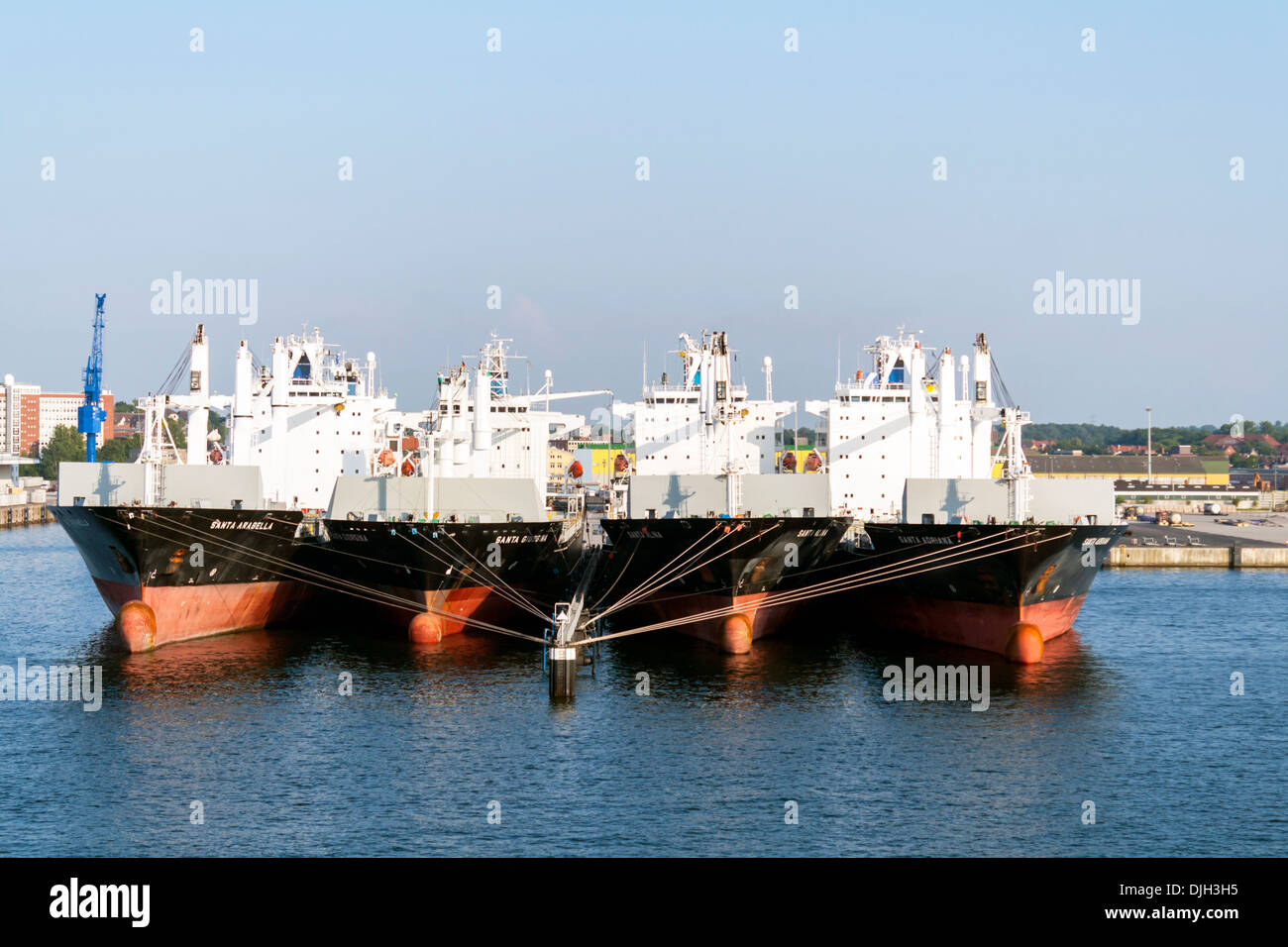 Bulk Carriers Tied Up at the Port of Kiel, Germany Stock Photo