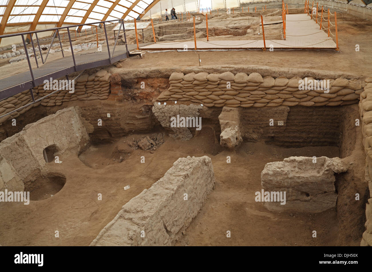 Excavations at Catalhoyuk neolithic settlement dating from 9,500 years, Cumra, Konya, central Turkey Stock Photo