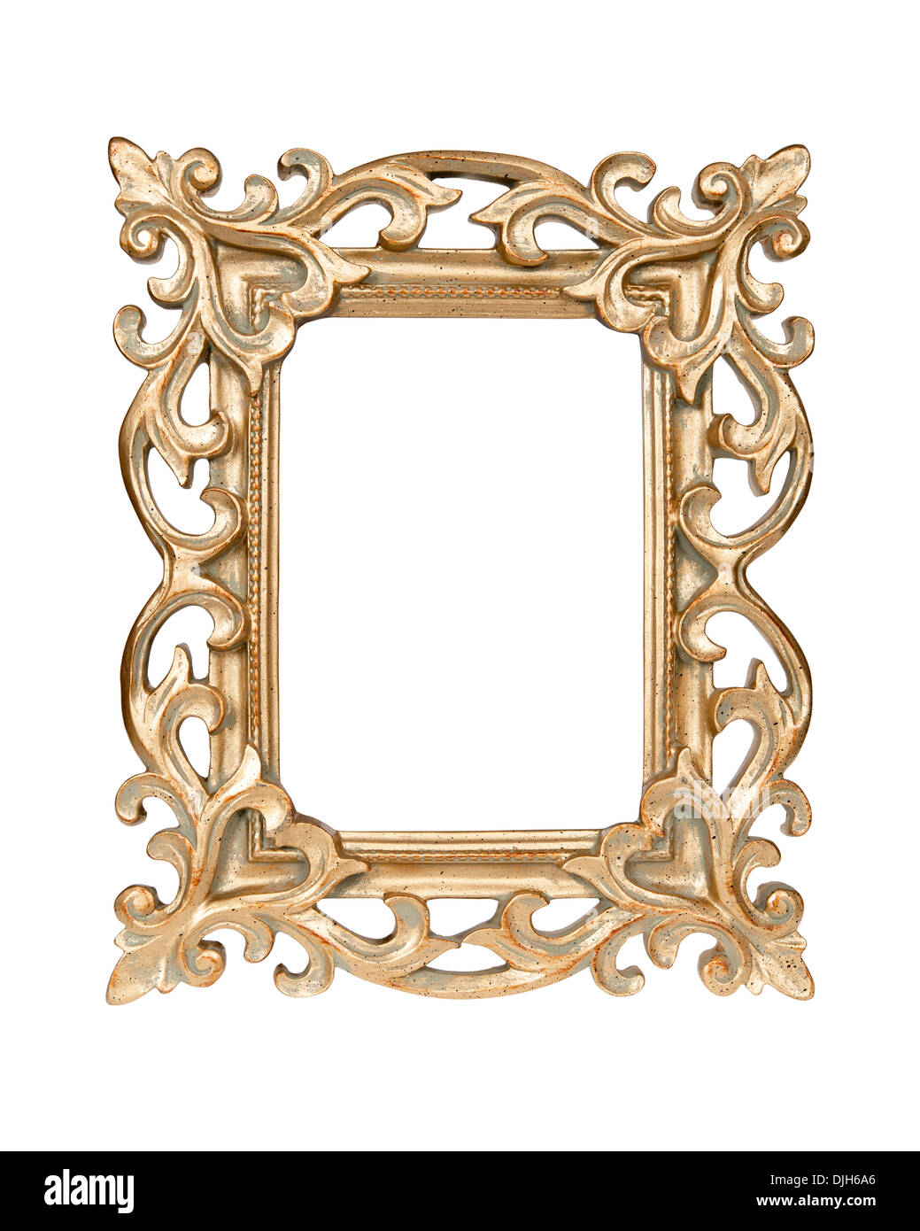Gold carved picture frame isolated over white with clipping path Stock